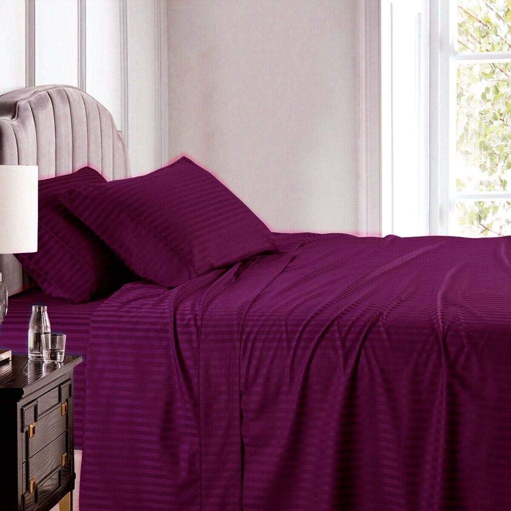 Premium 4-Piece Twin XL Stripe Sheet Set - 100% Egyptian Cotton 800-Thread Count - Deep Pocket (7-9