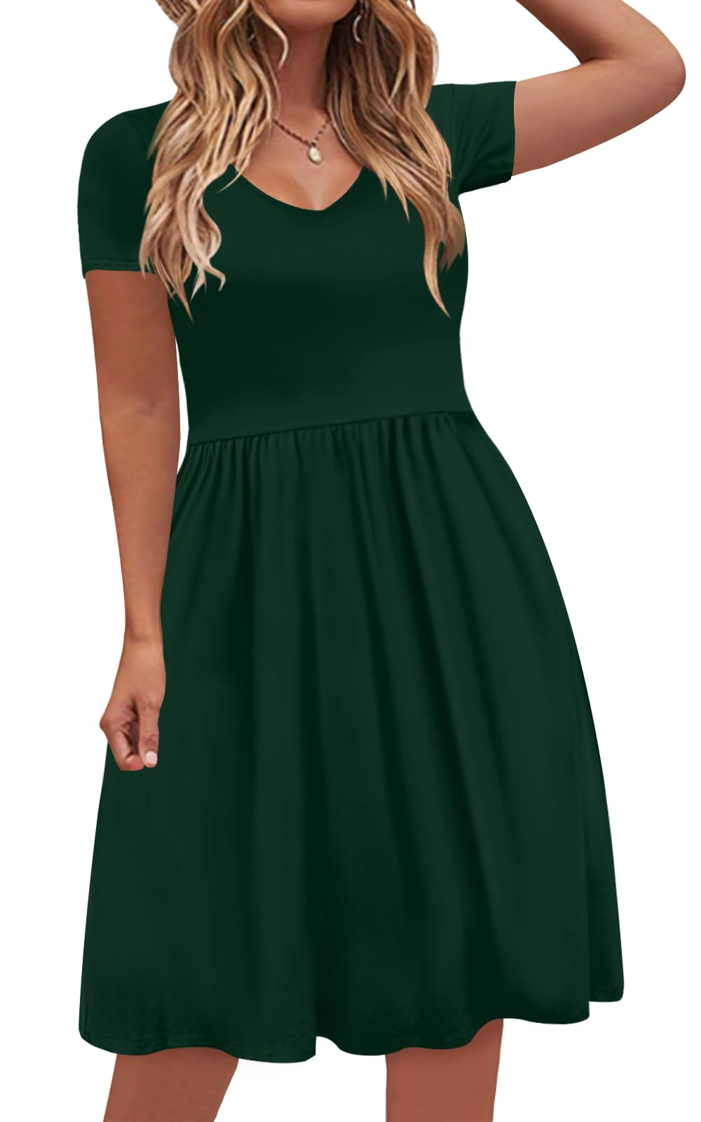 DB MOON Women's Plus Size Summer Casual Dress 2025 - V Neck Short Sleeve Knee Length Dress with Pockets (XL) | Perfect for Beach Outings, Date Nights & Casual Wear