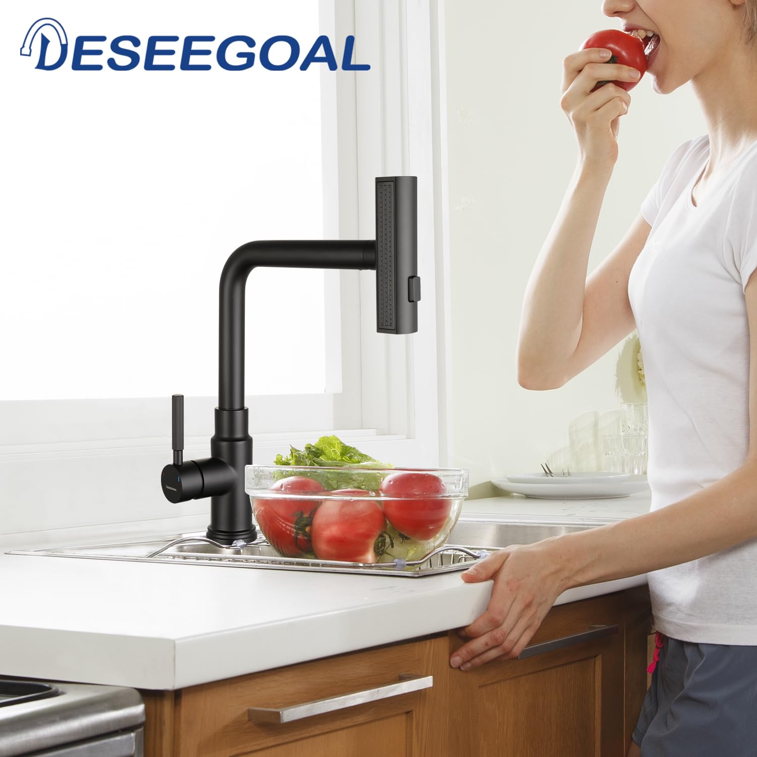 360° Rotatable Black Waterfall Kitchen Faucet with 3-Function Pullout Sprayer - Single Handle Design for 1 or 3 Hole Installation - Perfect for Modern and Farmhouse Kitchen Sinks