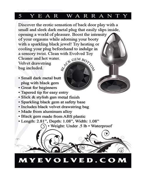 Black Gem Anal Plug - Small Size for Comfort & Discretion - Perfect for Solo Play & Couples' Intimate Moments