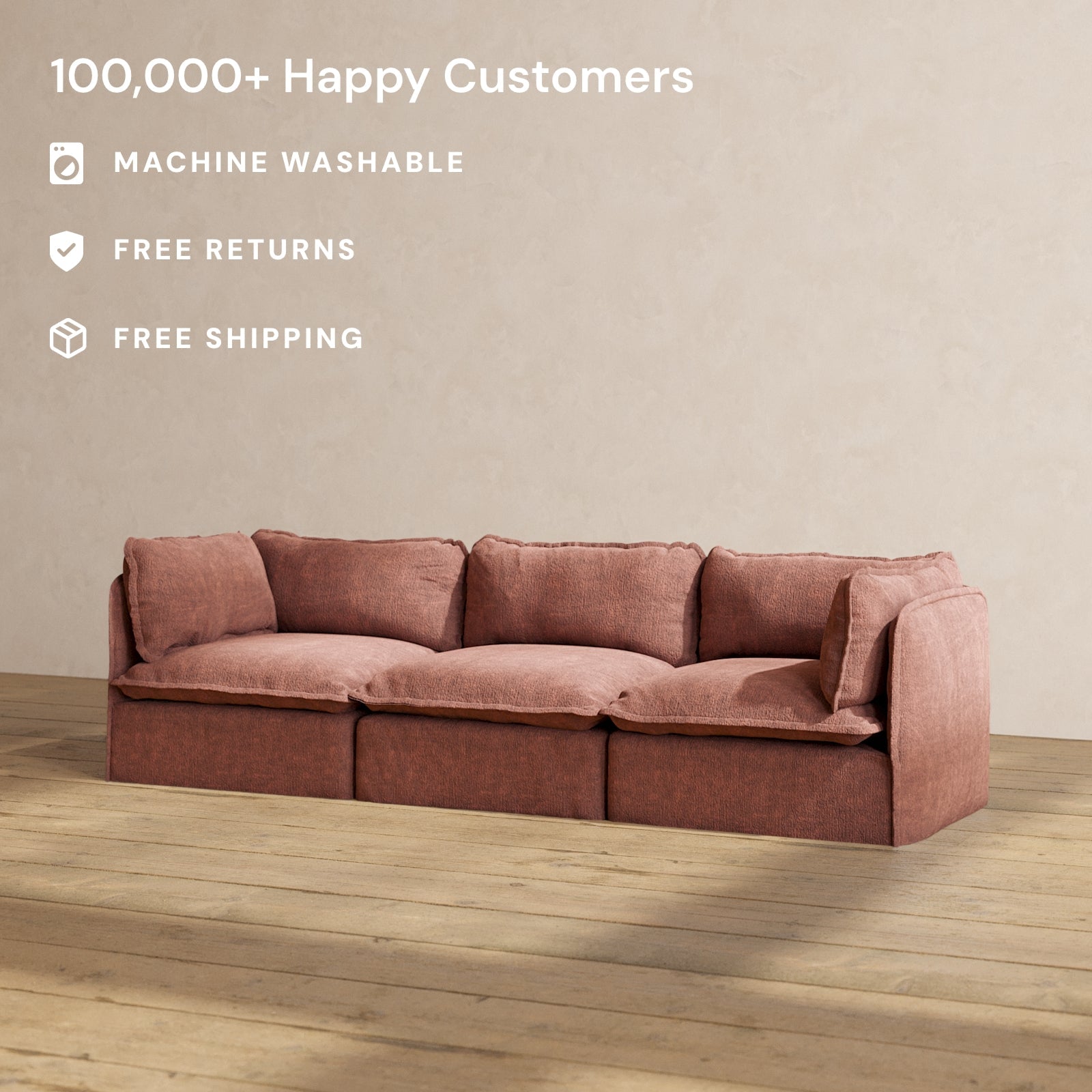 Premium Modular Performance 3-Seater Sofa in Rich Chestnut Brown | Luxe Fabric Blend | Perfect for Living Rooms, Home Theaters & Office Lounges