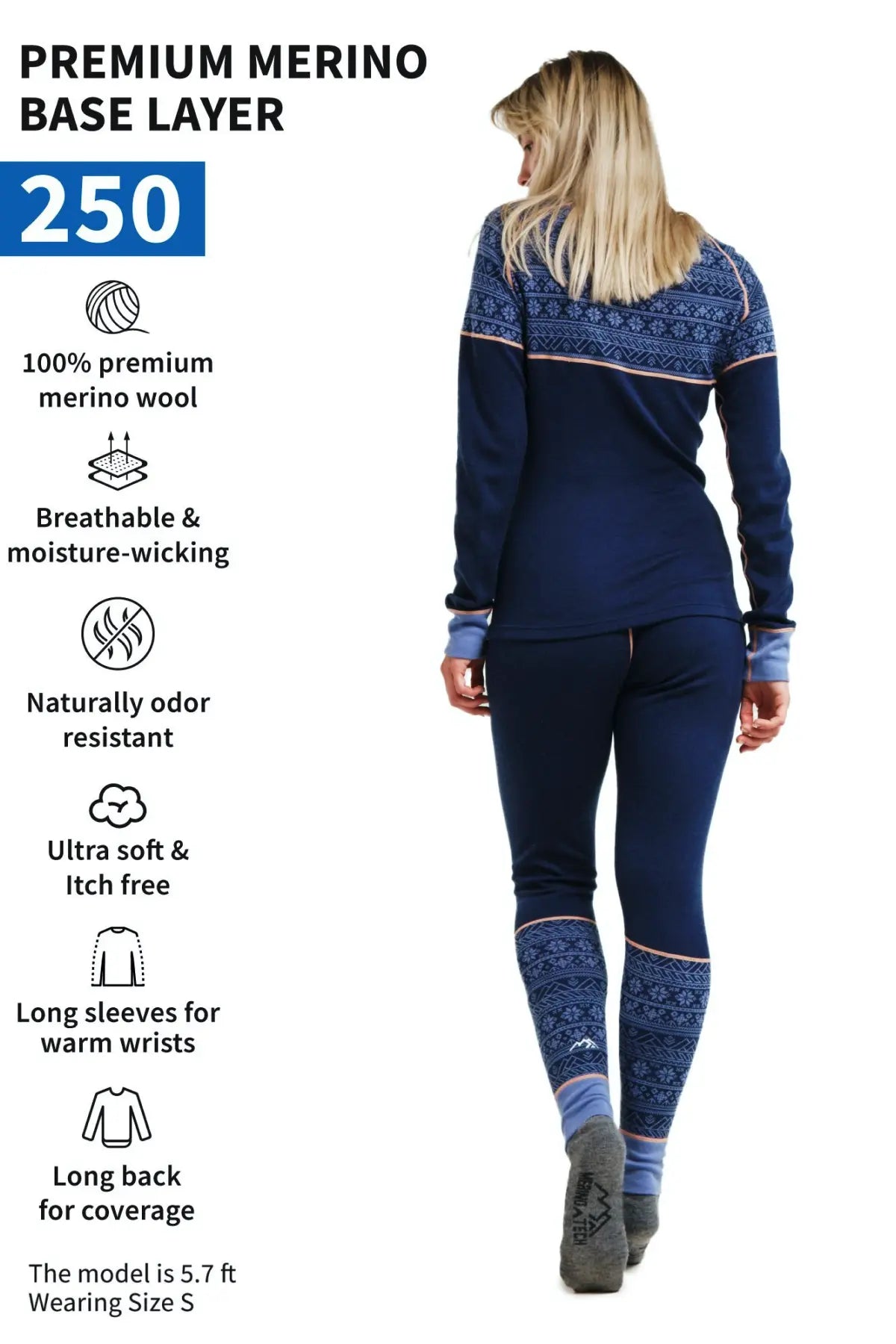 Women's Merino Wool Thermal Underwear Set - 250g Nordic Tale Berry Print - Warm Base Layer for Skiing, Hiking & Winter Outdoor Activities