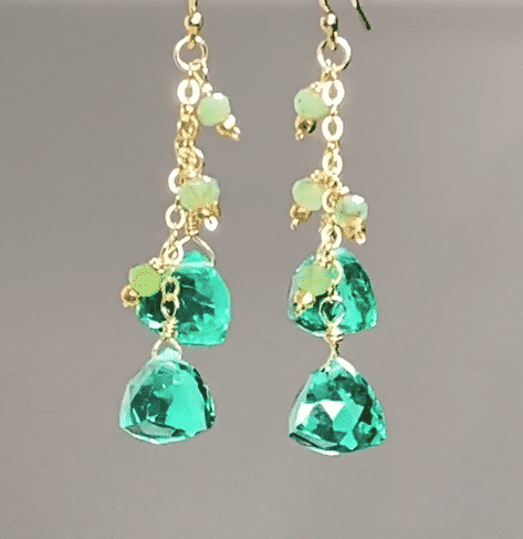 Natural Emerald Quartz Dangle Earrings - 14K Gold Filled Handmade Jewelry for Women - Elegant Gift for Birthday, Anniversary & Special Occasions