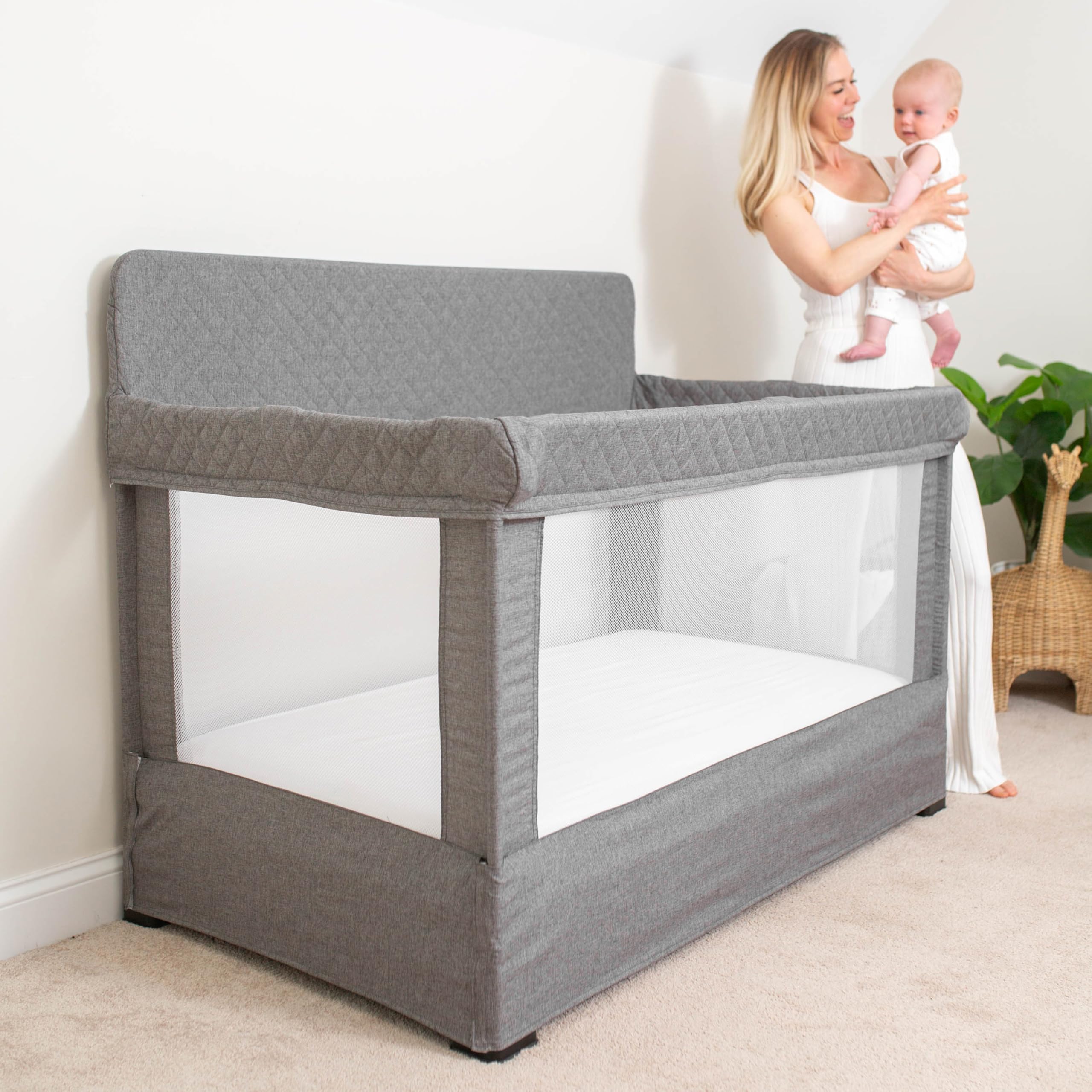 Baby Delight Lunaire Full Size Crib & Playard - Breathable Mesh Baby Crib with Tool-Free Assembly, Charcoal Tweed | Safe Nursery Bed for Newborns & Toddlers | Perfect for Daytime Naps & Overnight Sleeping