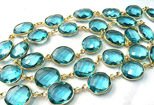 1 Foot Sky Blue Topaz Hydro Gemstone Bezel Set Connector Gold Plated Station Chain Loose Gemstone Jewelry Necklace Beaded Chain - Perfect for Boho, Vintage & Casual Outfits
