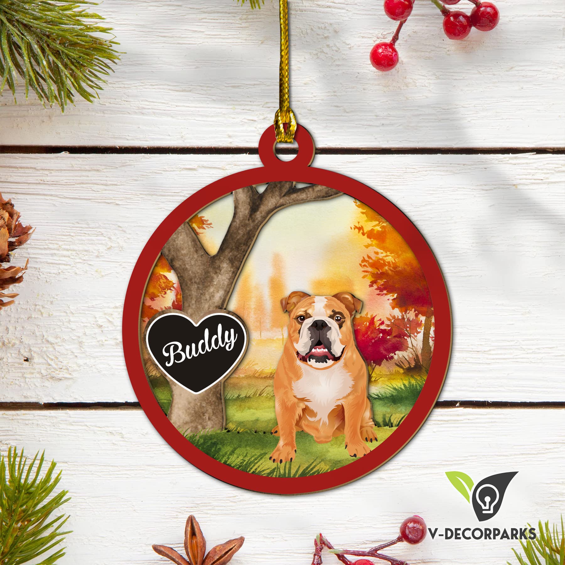 3D Wood Layered Personalized Boxer Dog Christmas Ornaments - 10pc Set for Tree Decorations | Perfect for Holiday Home Decor & Gift Giving