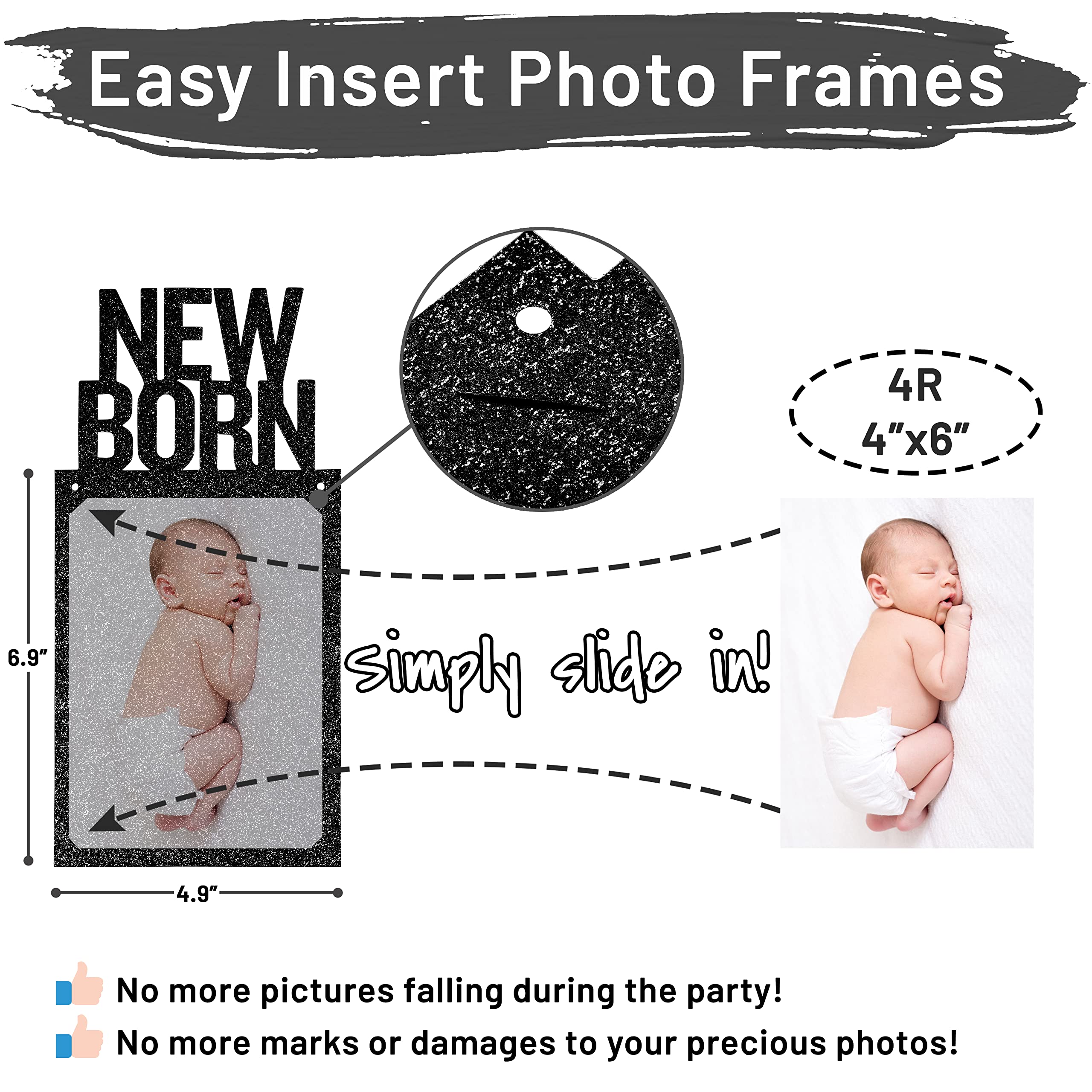PartyHooman 1st Birthday Photo Banner - Newborn to 12 Months Milestone Garland for Baby Girls & Boys | First Birthday Decorations with Pre-strung Frame (Black) | Perfect for Birthday Parties, Baby Showers & Monthly Milestone Photos