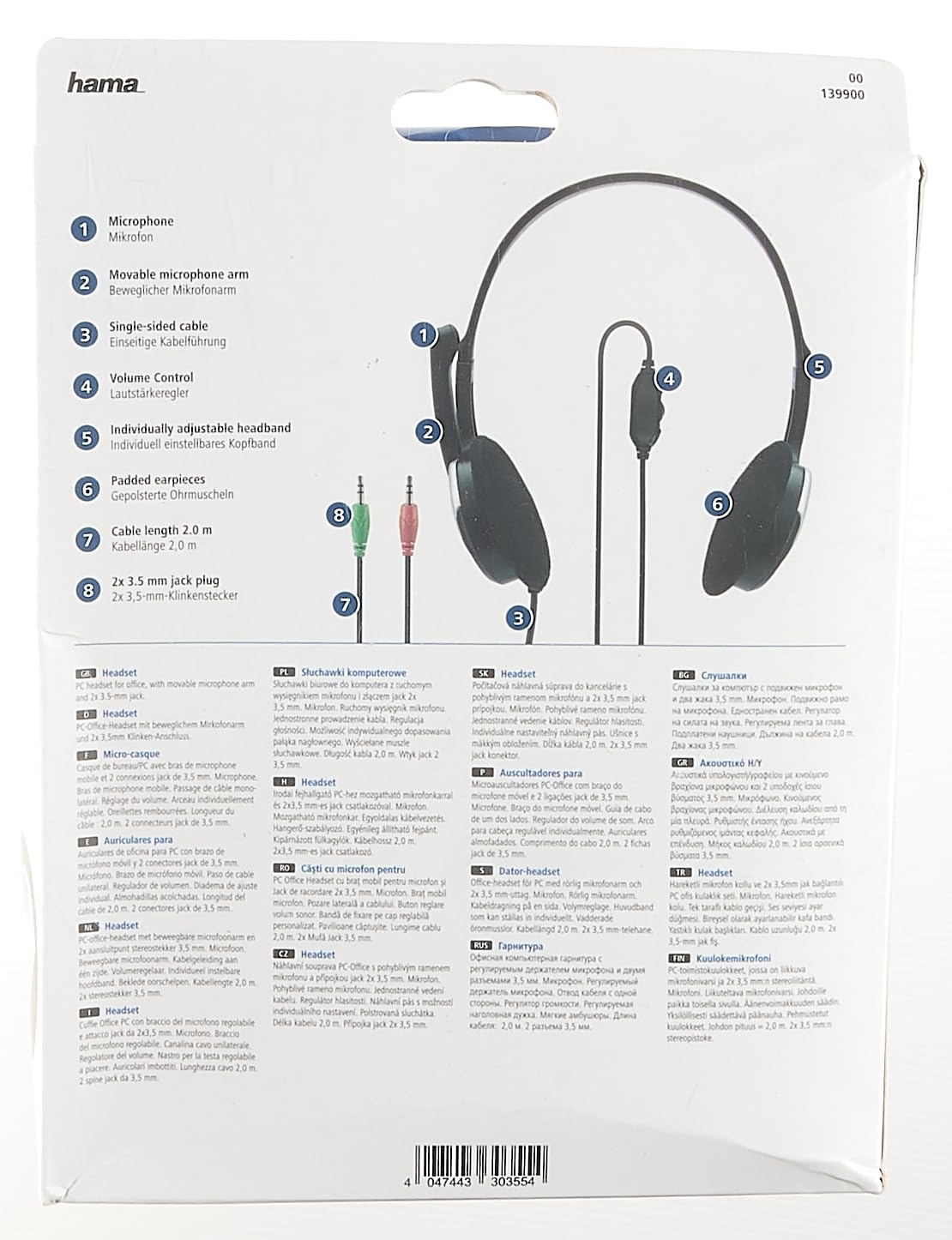 Hama HS-P100 Lightweight On-Ear Stereo Headset with Microphone & Volume Control - 2m Cable, 3.5mm Jack - Perfect for PC Gaming, Online Classes & Remote Work (Black)