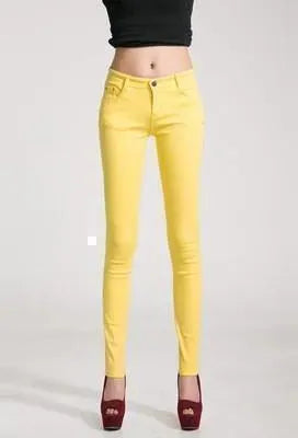 Women's Skinny Jeans in Yellow - High Waist Stretch Denim Pants for Casual & Night Out | Trendy Slim Fit Jeans for Women