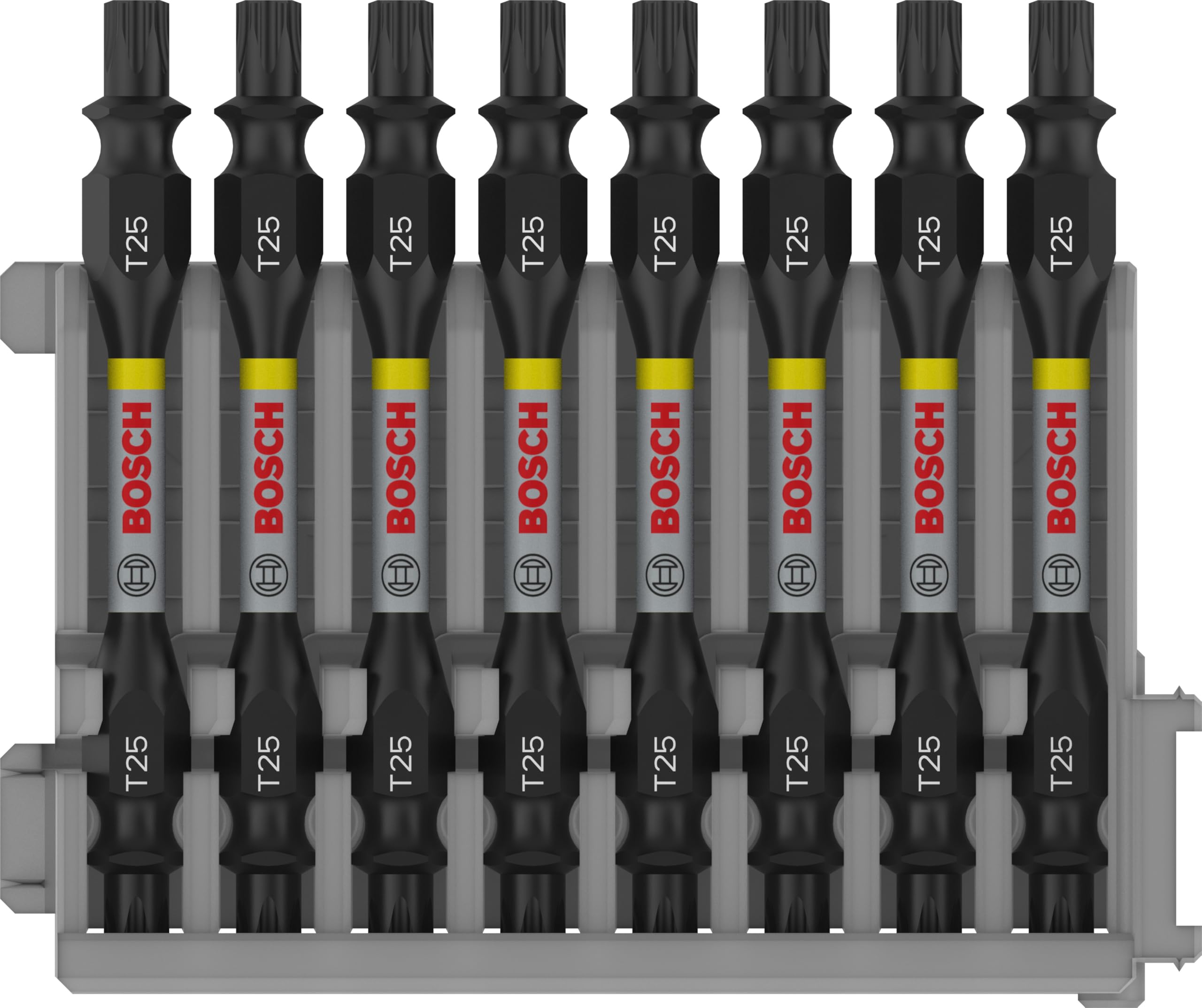 Bosch Professional 8pcs. Torx Double Screwdriver Bit Set - Impact Control, 8 x T25-T25 Bits, 65mm Length, Pick and Click, Ideal for Impact Drills and DIY Projects