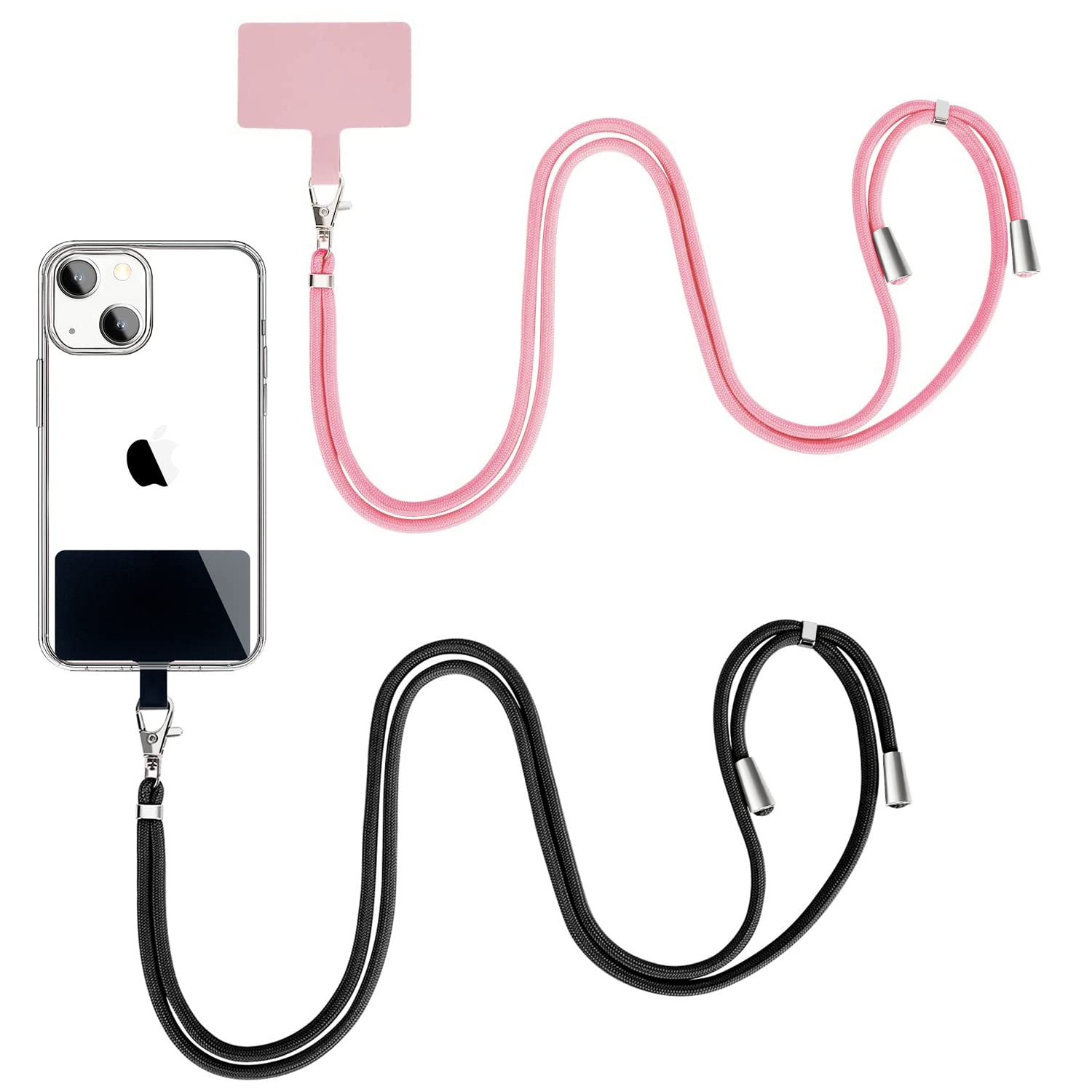 Universal Cell Phone Lanyard with Adjustable Nylon Neck Strap - Crossbody Phone Holder Compatible with All Smartphones (Black, Pink) - Perfect for Work, Travel, Events & Hands-Free Convenience