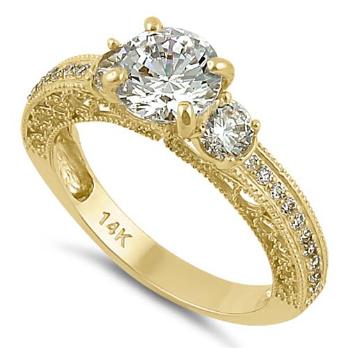 14K Yellow Gold Round 7mm Cubic Zirconia (CZ) Engagement Ring for Women - Elegant Wedding Band, Promise Ring, Anniversary Gift for Her