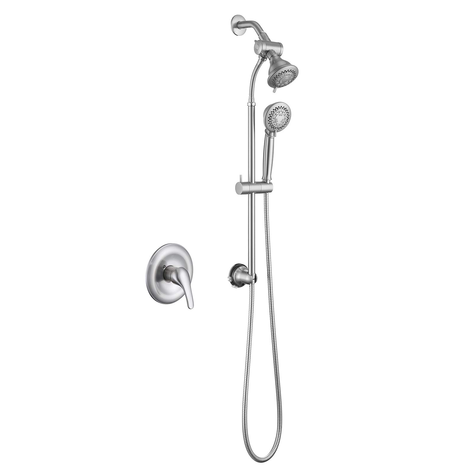 HOMELODY Brushed Nickel Shower Faucet Set - Dual Shower Head System with 5 Functions, 2-in-1 Shower Combo, Adjustable Handheld Shower, 60