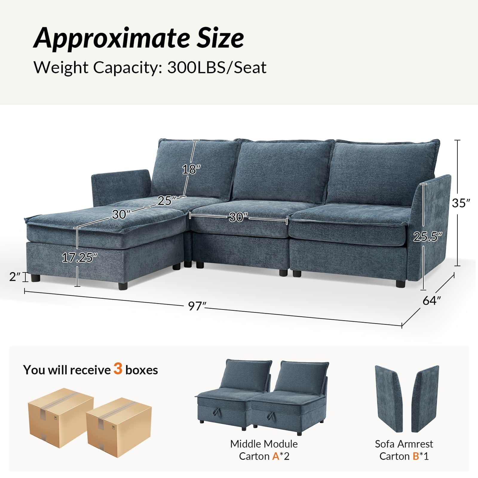 Harmetrix Oversized Soft Sectional Couch with Storage | Modern L-Shaped Sofa Bed with Hidden Compartment | Perfect for Living Room, Family Room & Small Spaces