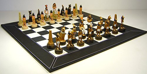 Hand-Painted Egyptian Chess Set with 18