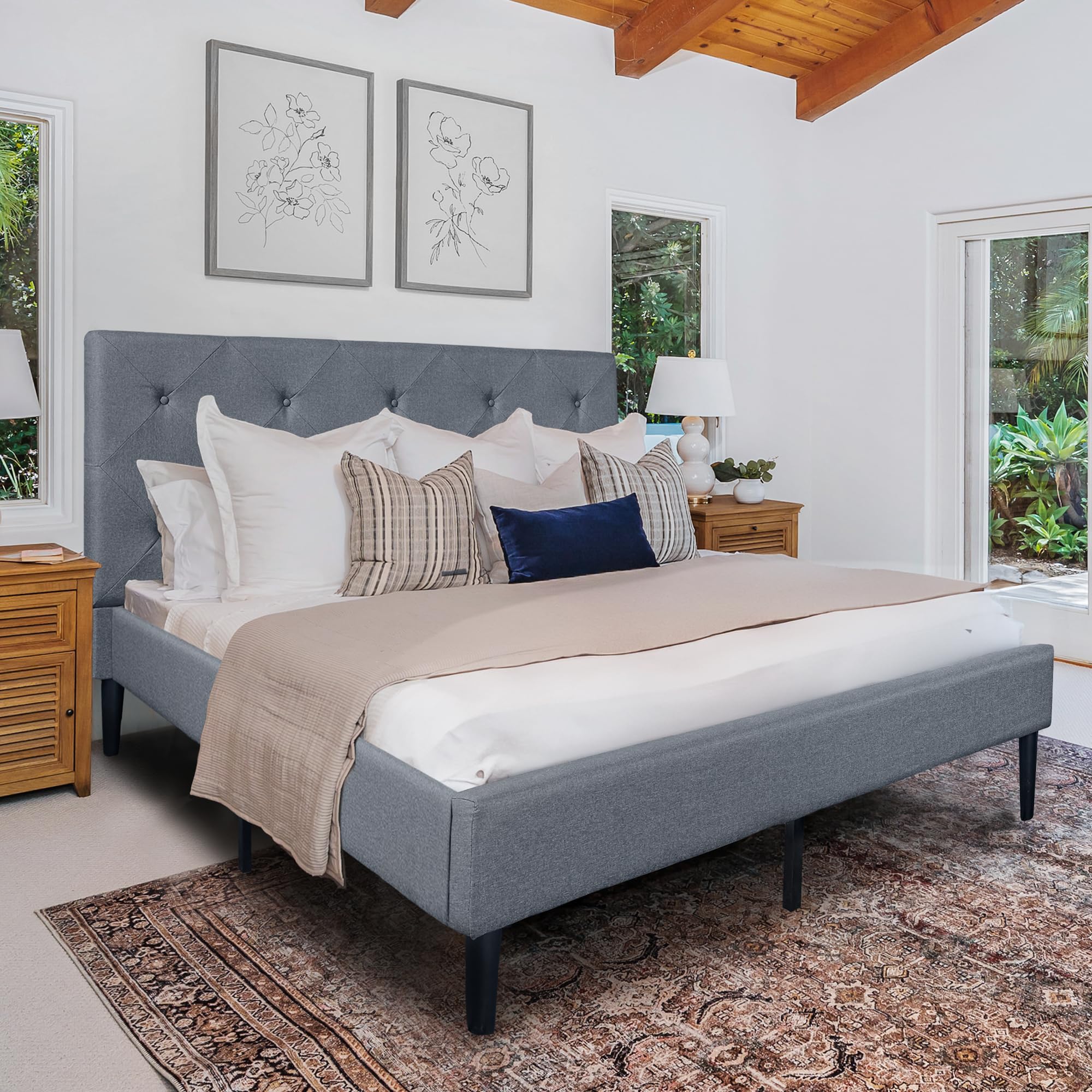 Camden Isle Monticello Queen Size Platform Bed Frame - Gray Wooden Bed with Sturdy Slat Support - Perfect for Modern Bedrooms & Guest Rooms