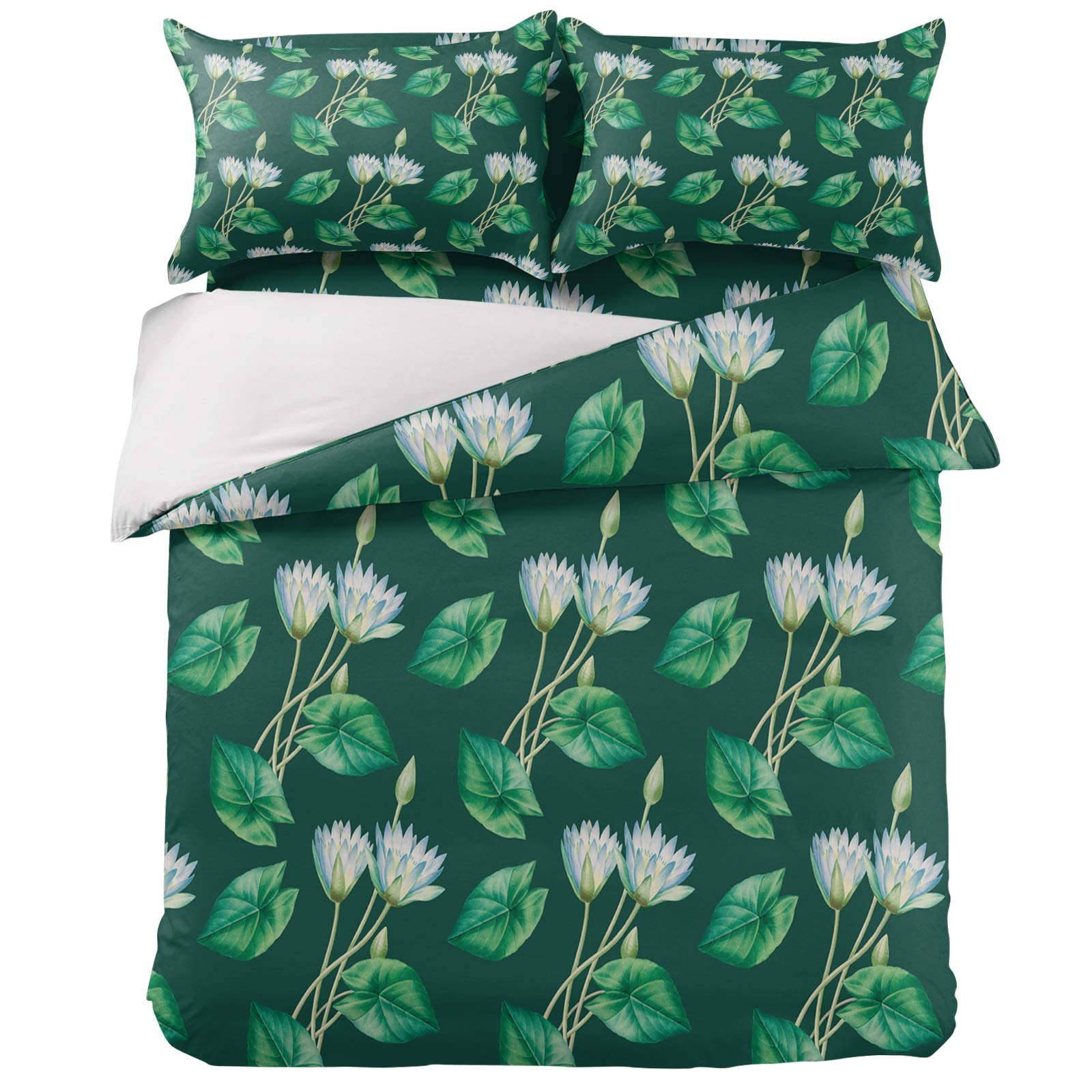 Z&L Home Twin 4-Piece Duvet Cover Set - Watercolor Blooming Lotus & Green Leaves Design, Ultra Soft Microfiber Bedding for Girls, Boys & Women | Perfect for Bedroom Decor, Guest Rooms & Cozy Sleep