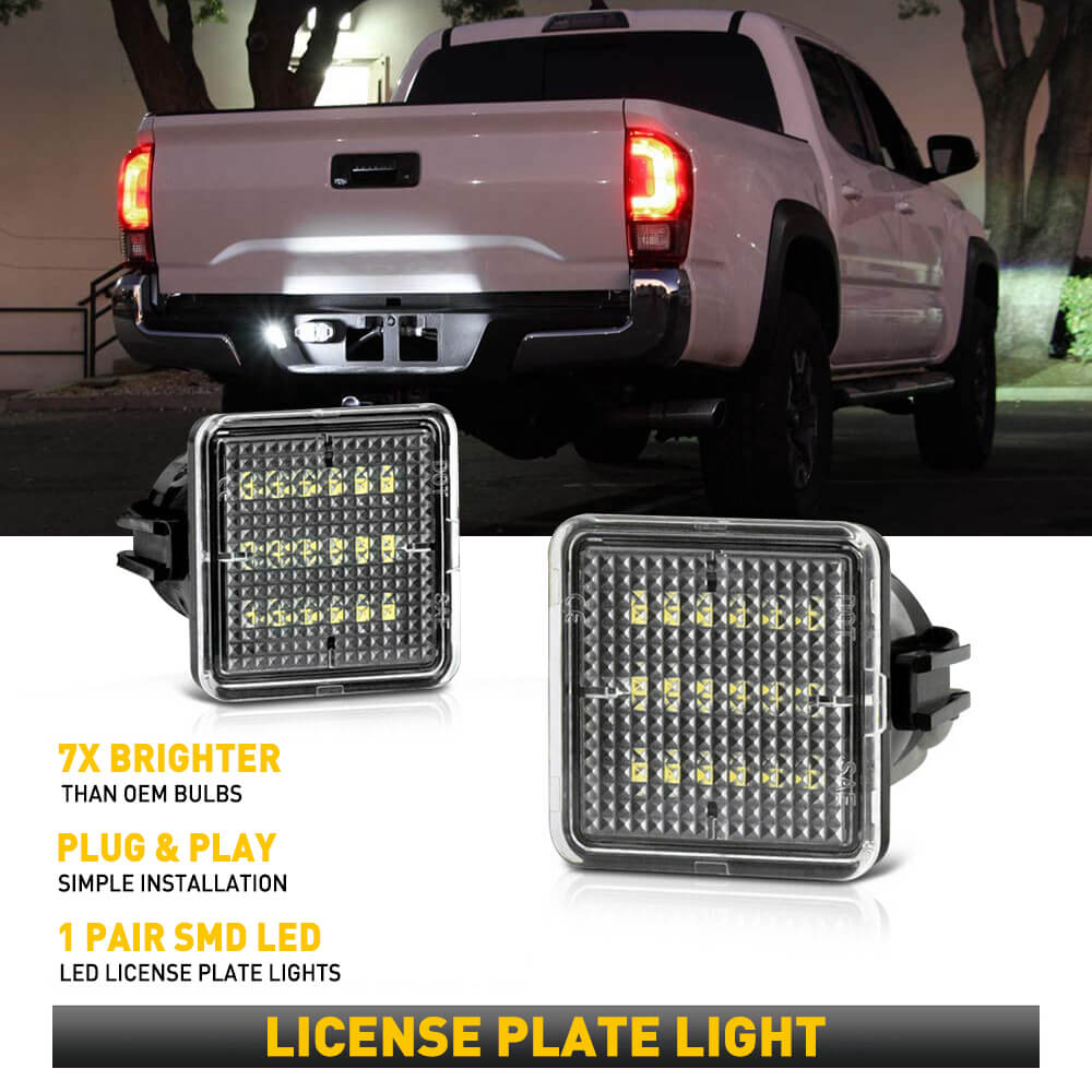 LED License Plate Lights for Toyota Tacoma (2016-2021) & Tundra (2014-2021) - Xenon White Tag Light Assembly - Easy Installation & Enhanced Night Visibility