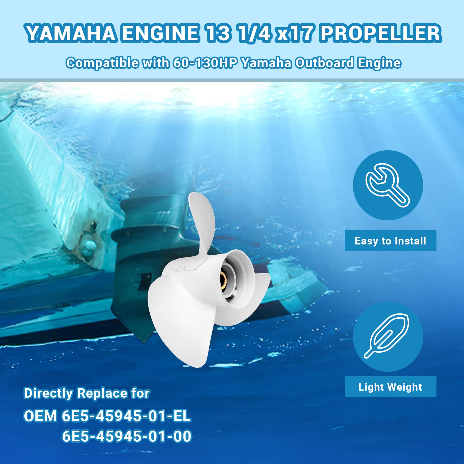 Yamaha Outboard Propeller 13 1/4 x17 Pitch - Compatible with 60HP to 130HP Engines (60HP, 70HP, 75HP, 80HP, 85HP, 90HP, 115HP, 130HP) - Perfect for Boating, Fishing & Marine Activities