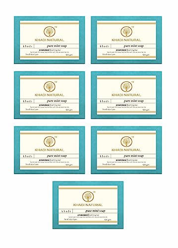 Khadi Natural Pure Mint Soap - 7 Pack (125g Each) | Refreshing & Invigorating Skin Care | Cruelty-Free, Vegan | Perfect for Morning Shower & Post-Workout Refreshment