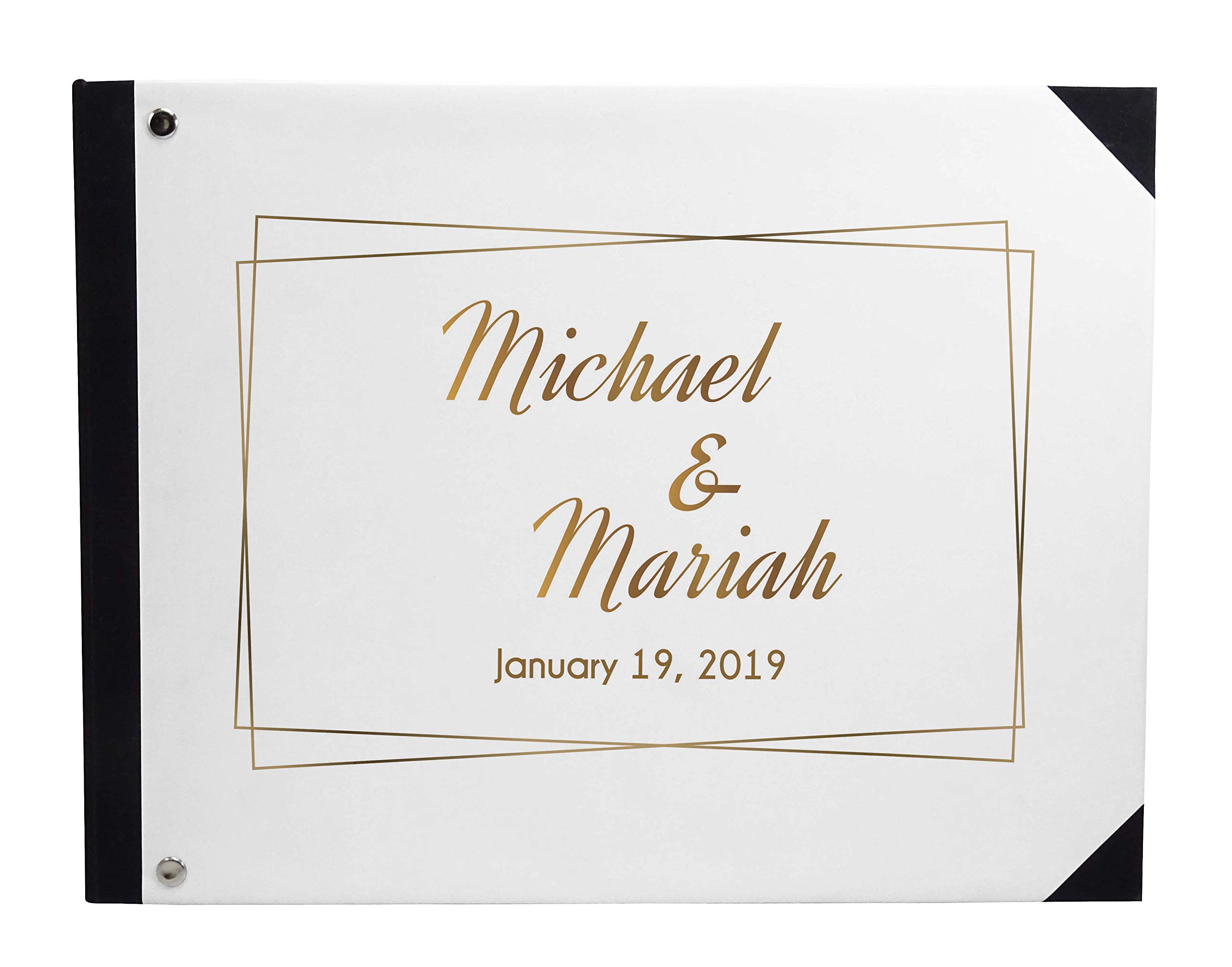 Darling Souvenir White Geometric Frame Wedding Guest Book - 9 x 12 Inches Hardbound Guest Sign-in Registry for Wedding Ceremony, Reception & Anniversary Celebrations