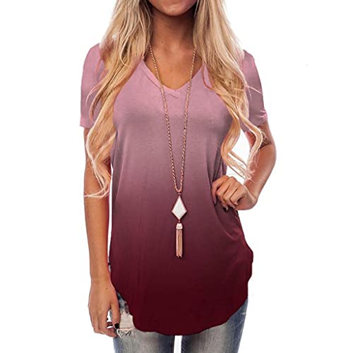 Women's Workout Shirts - Summer Loose Fit V-Neck Casual T-Shirts & Funny Gradient Blouse Tees | Gym, Yoga, Running & Everyday Wear