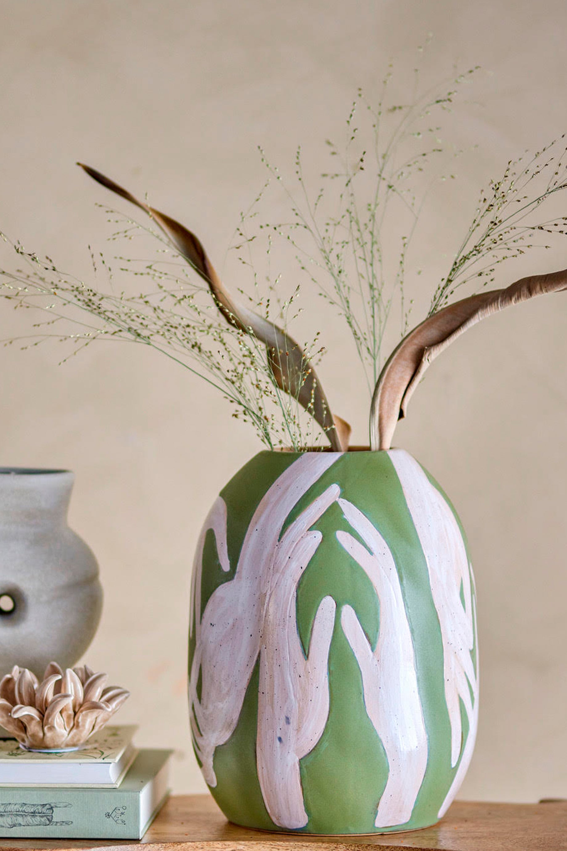 Husk Adalena Vase - Modern Green Ceramic Flower Vase for Home Decor, Wedding Centerpiece, and Living Room Tabletop Display