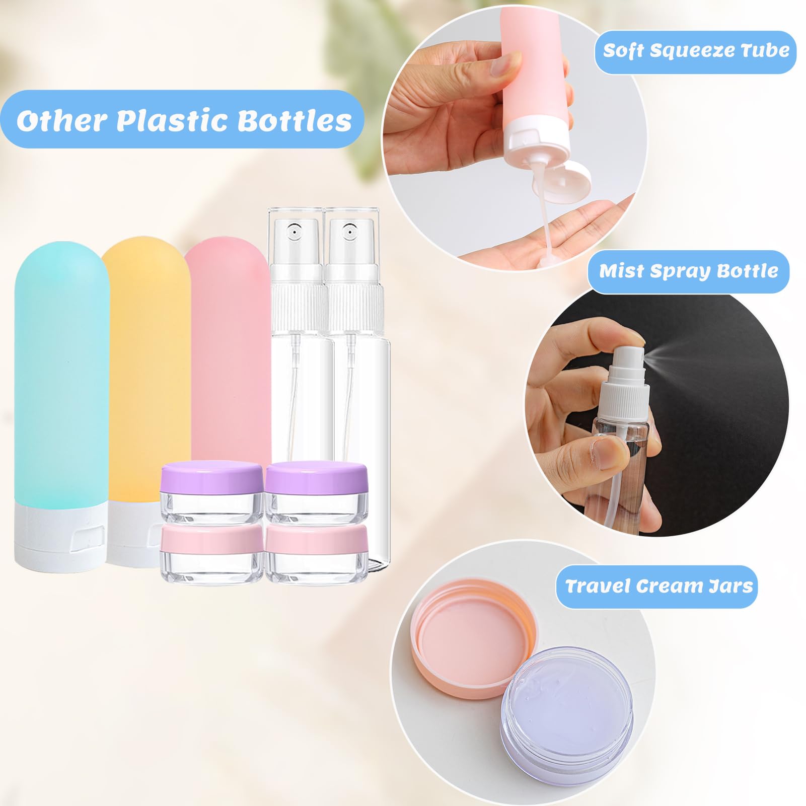 20 Pack TSA Approved Travel Bottles Set - Leak Proof Refillable Toiletries Containers for Shampoo, Conditioner & Essentials (Light Color) - Perfect for Air Travel, Camping & Gym Use