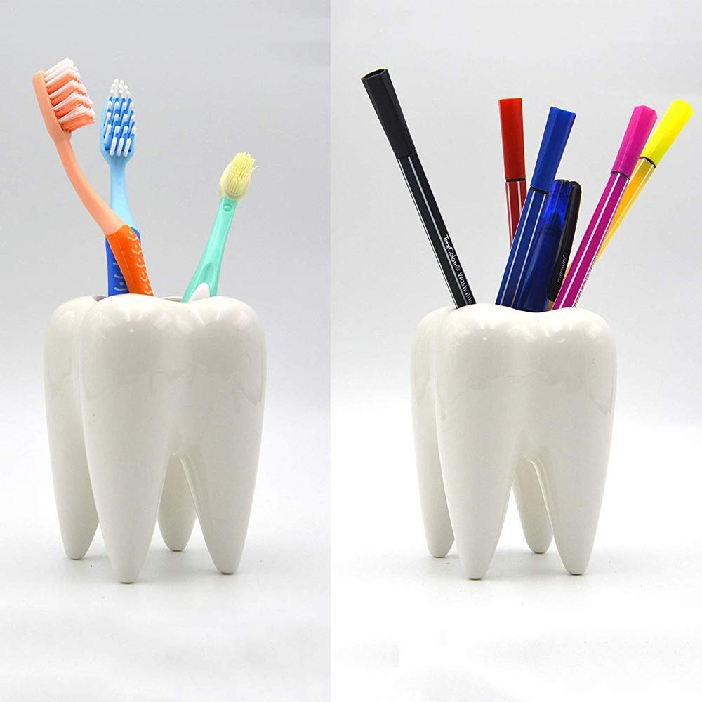 Ceramic Toothbrush Holder - Stylish Desk Organizer for Office & School | Pencil & Brush Storage Container | Decorative Succulent Plant Pot | Perfect Gift Idea for Home & Workspace Organization