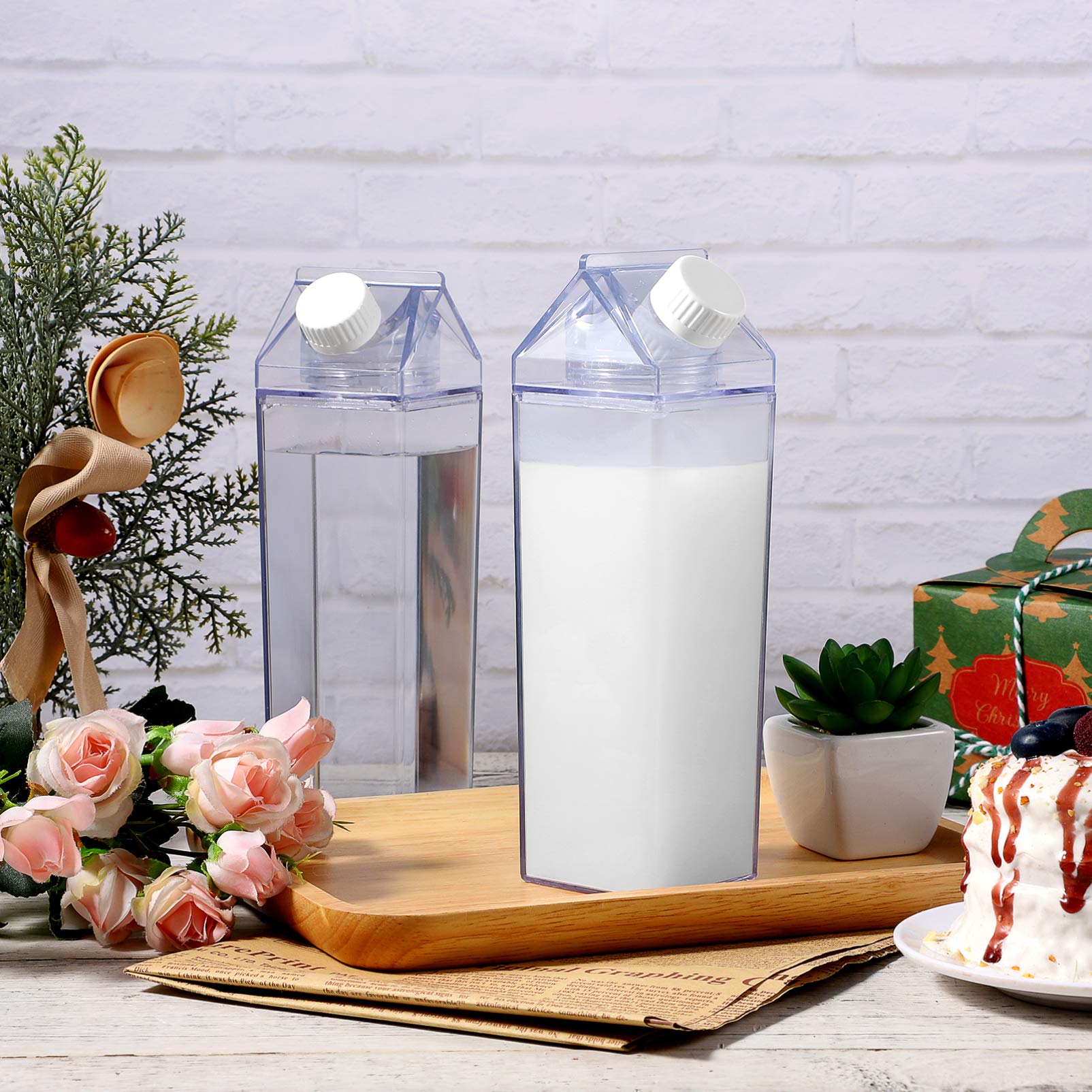 **Cabilock 2-Pack Aesthetic Clear Juice & Milk Containers with Lids - Leakproof Fridge Storage, Pitcher & Drinking Cup for Home, Office & Travel**