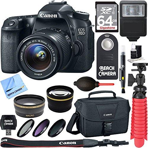 Canon EOS 70D/80D DSLR Camera Bundle with EF-S 18-55mm f/3.5-5.6 IS STM Lens - 64GB SDXC Card, Camera Bag, Wide Angle & Telephoto Lenses, Tripod & Accessories Kit for Photography Enthusiasts - Perfect for Travel, Portraits and Professional Shooting