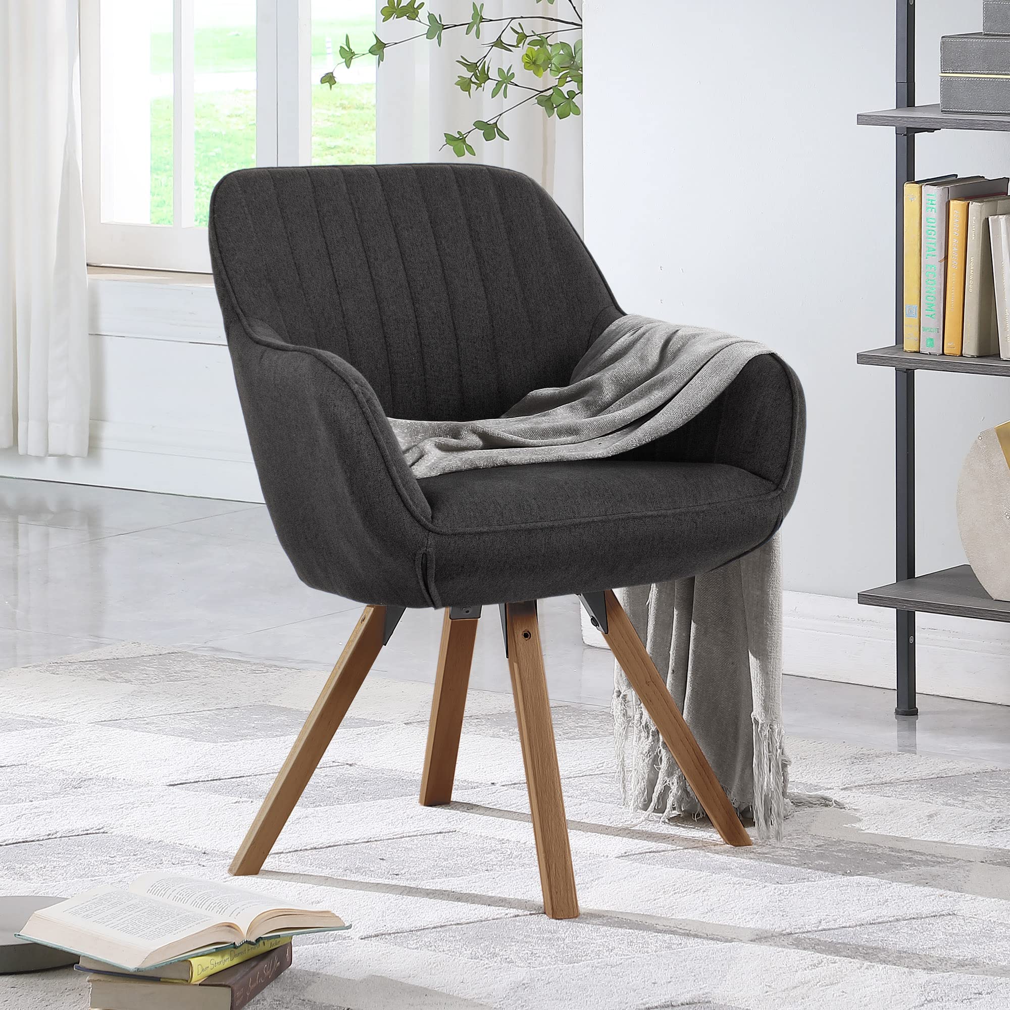 KithKasa Mid Century Modern Swivel Accent Chair - Walnut Wood Legs No Wheels Home Office Desk Chair for Living Room & Study - Perfect for Workspaces, Reading Nooks & Cozy Corners