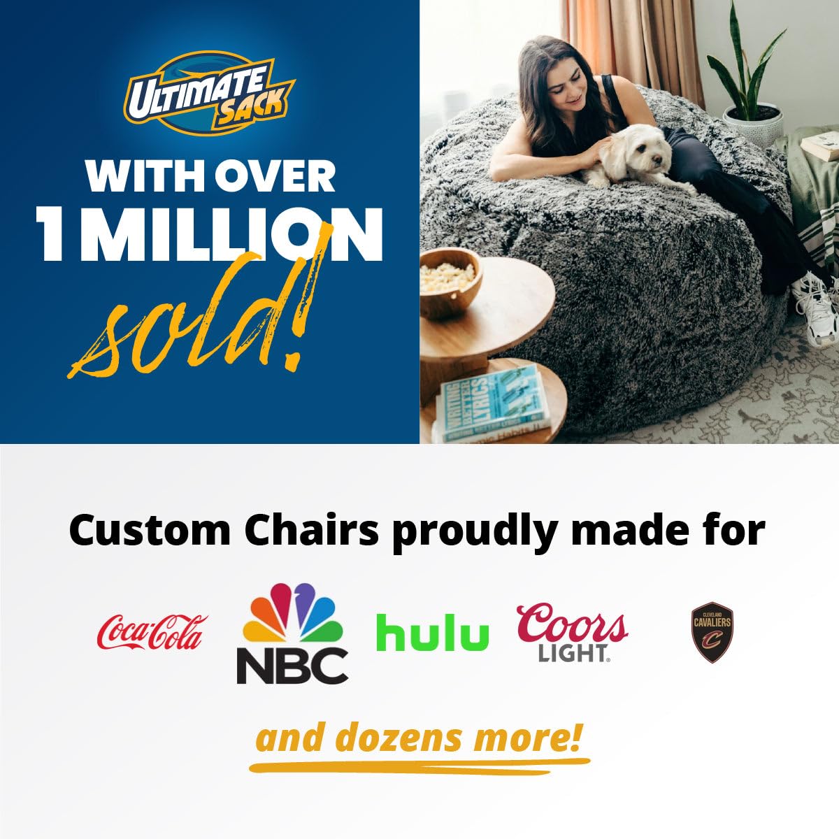 ULTIMATE SACK 6ft Oversized Bean Bag Chair for Adults - Super Soft Black Fur Lounger | Perfect for Living Room, Game Room & Dorm Relaxation