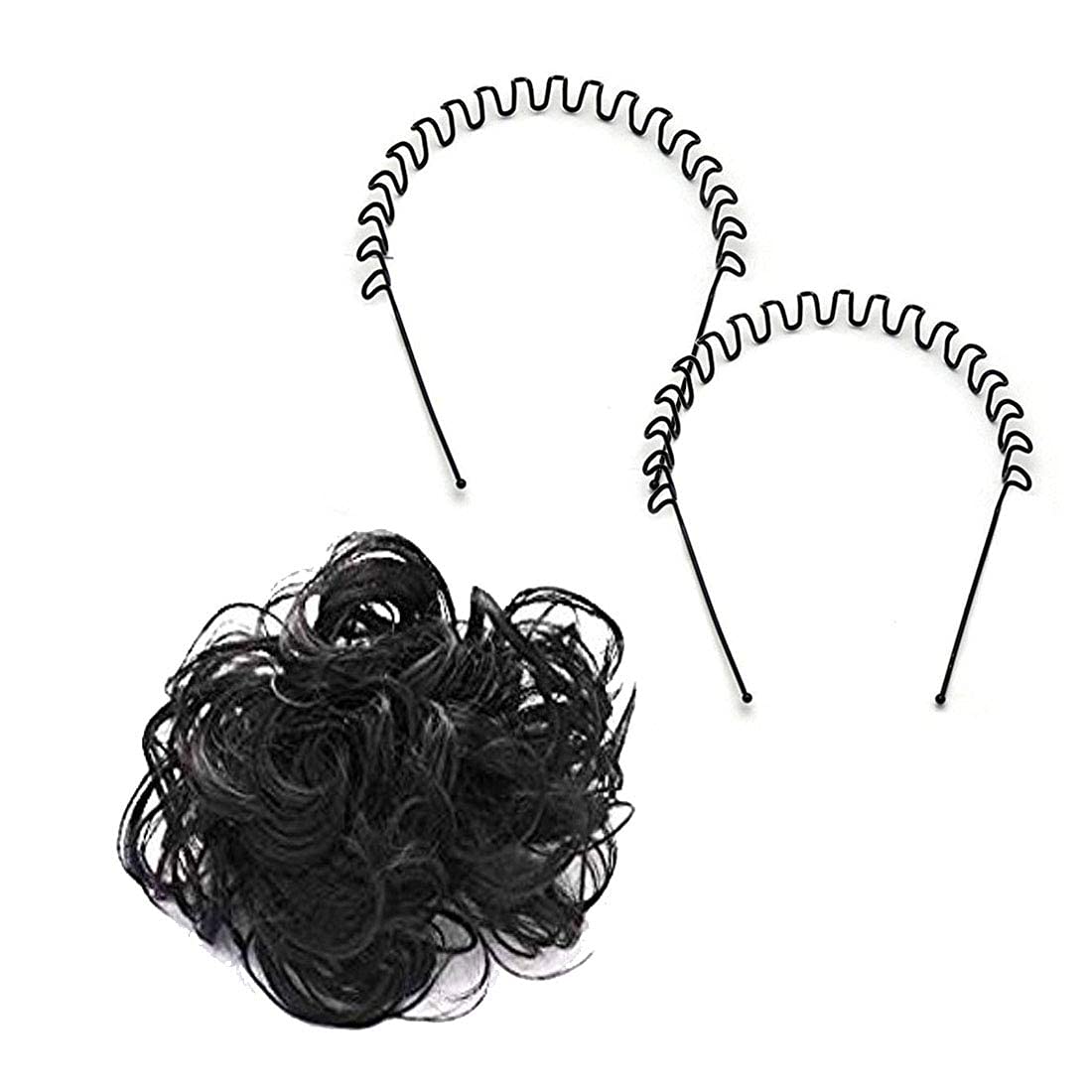 Stylish Black Rubber Juda Hair Tie for Women & Girls - Free Zig Zag Hair Band Included | Perfect for Workouts, Yoga, and Everyday Hairstyles