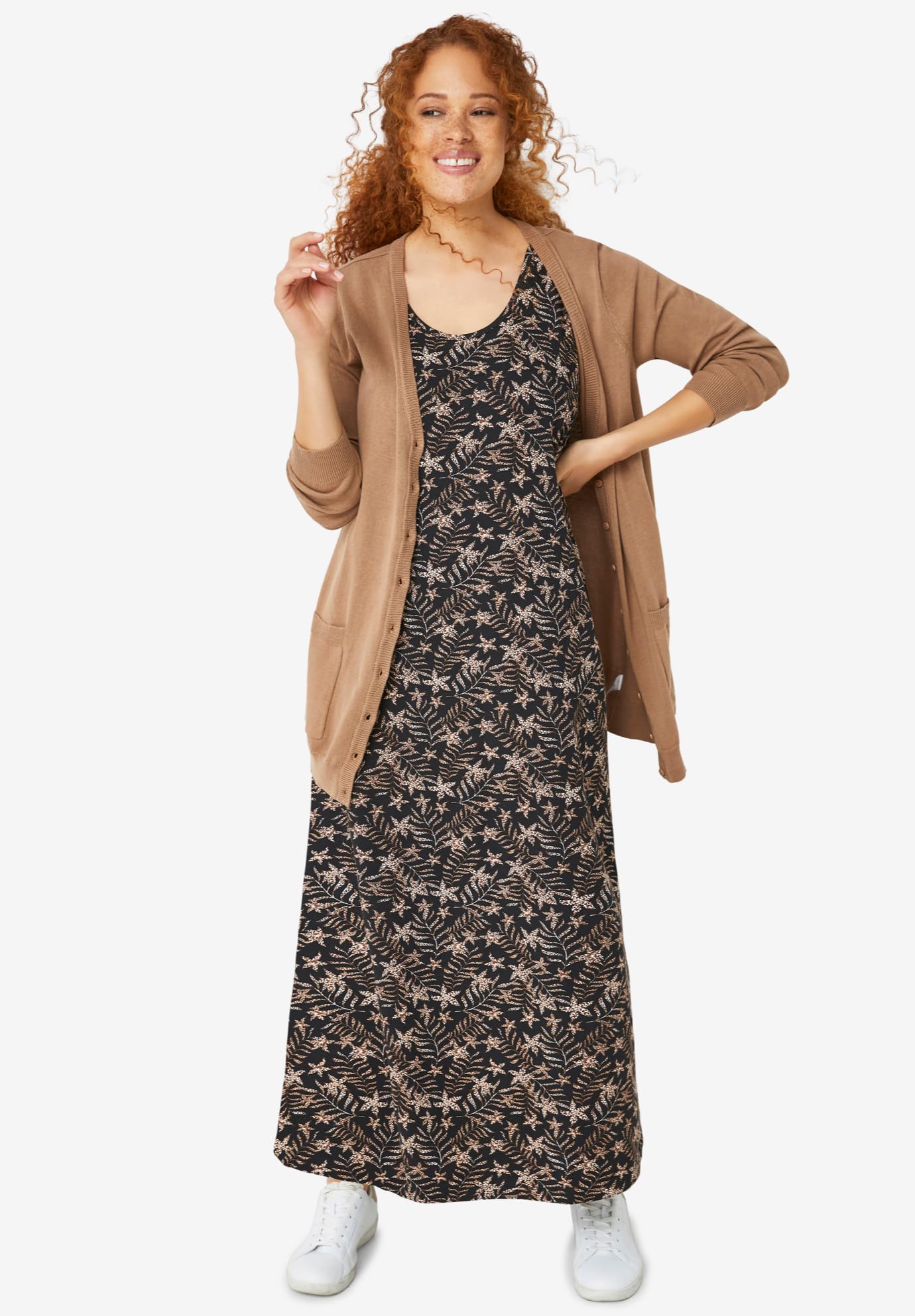 Ellos Women's Plus Size Sleeveless Knit Maxi Dress - Flowy Summer Beach Dress for Casual Outings & Vacation Wear