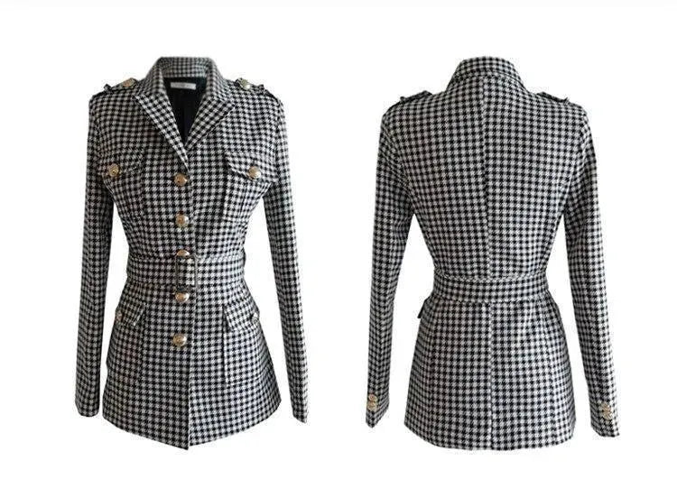 Slim Fit Plaid Women's Pantsuit - Professional Office Wear & Business Casual Outfit for Women | Perfect for Work, Interviews, and Formal Events