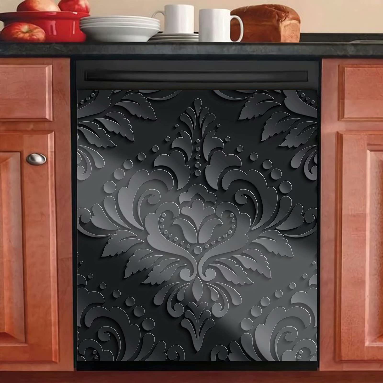Black Abstract Dishwasher Magnet Decorative Cover - Stylish Kitchen Appliance Decal for Home & Office Use