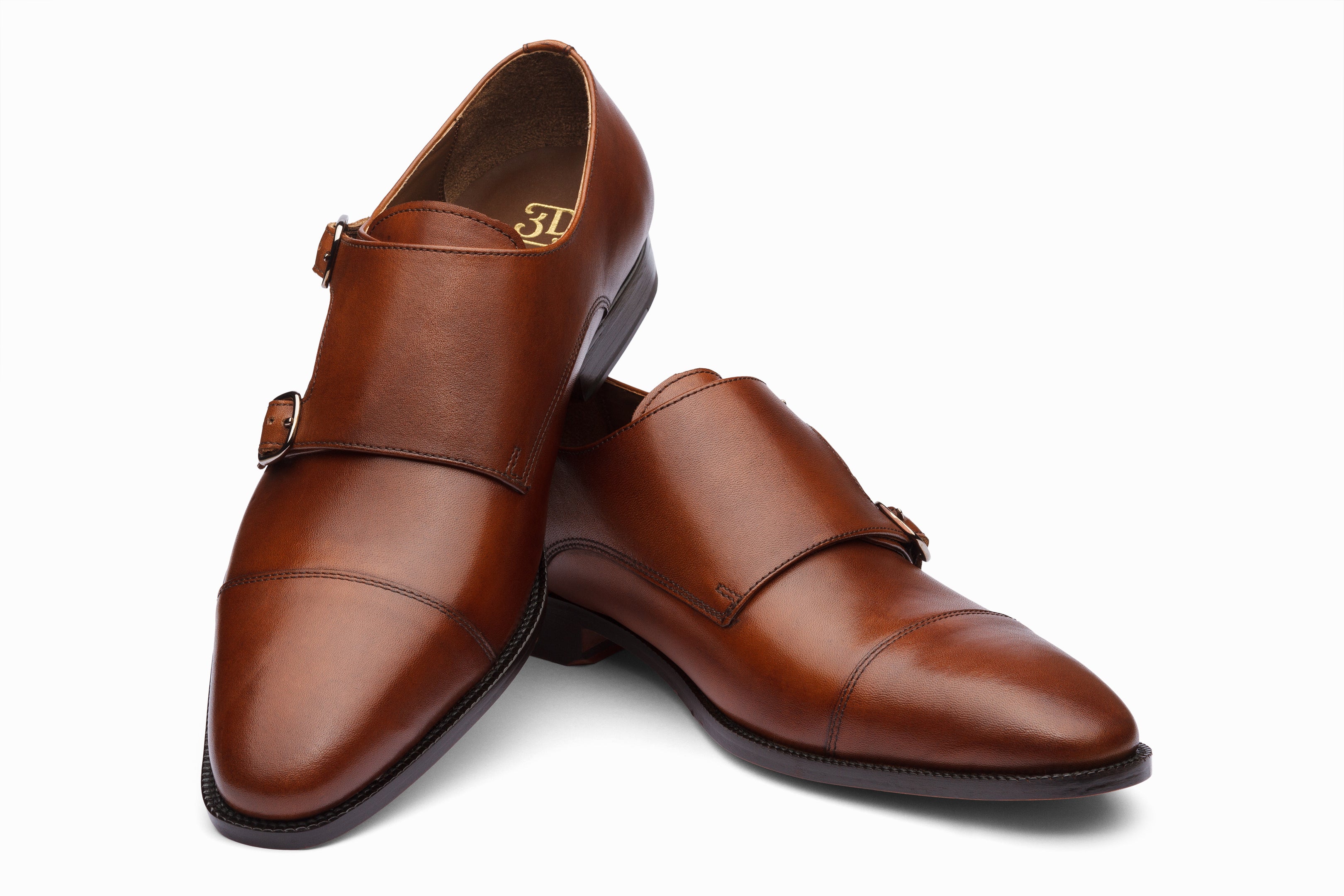 Premium Leather Toecap Double Monk Strap Dress Shoes for Men - Classic Tobacco Brown - Perfect for Business, Office & Formal Occasions