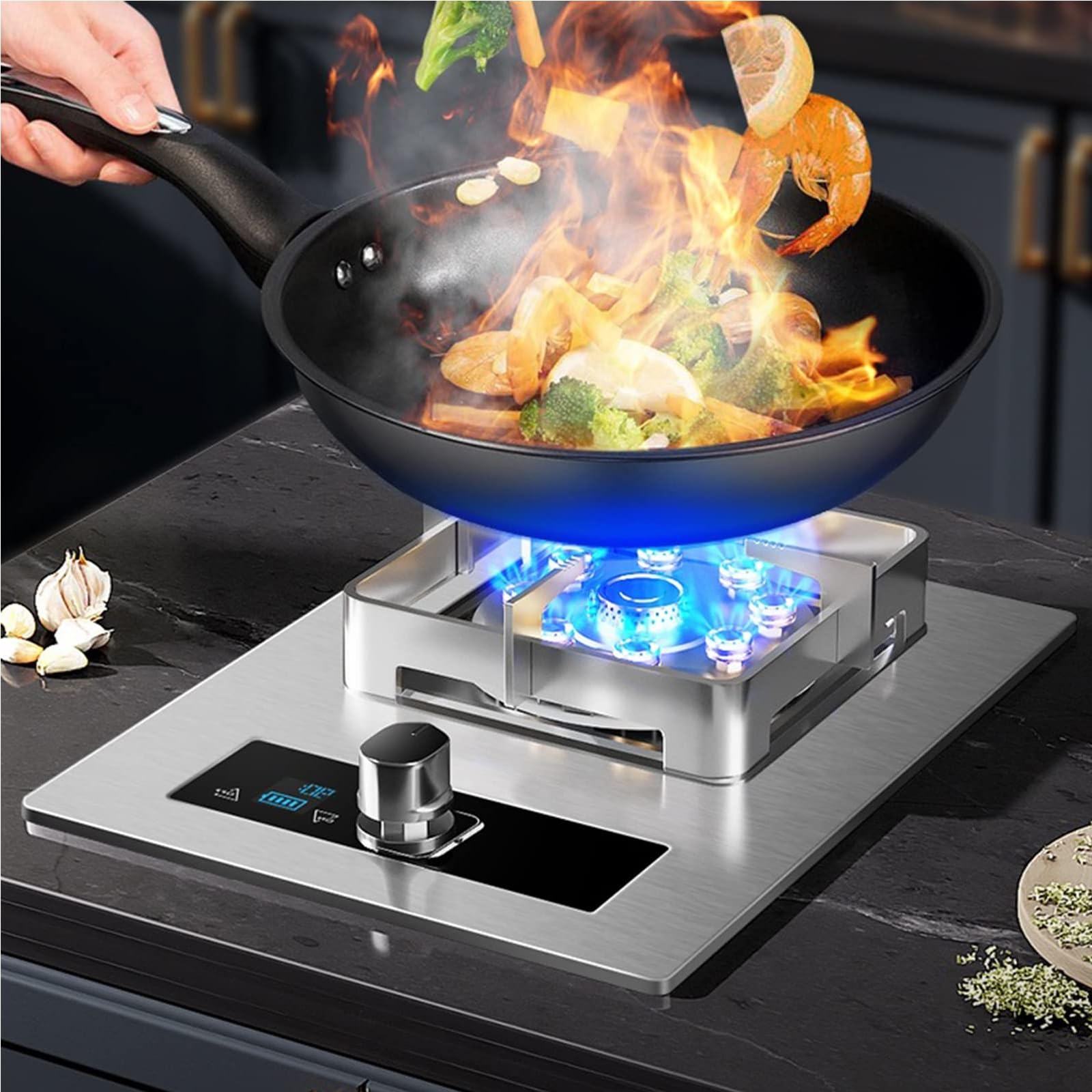 Portable Stainless Steel Gas Cooker with Timer - 9 Chamber LPG Kitchen Burner for Camping, Outdoor Cooking & Home Use