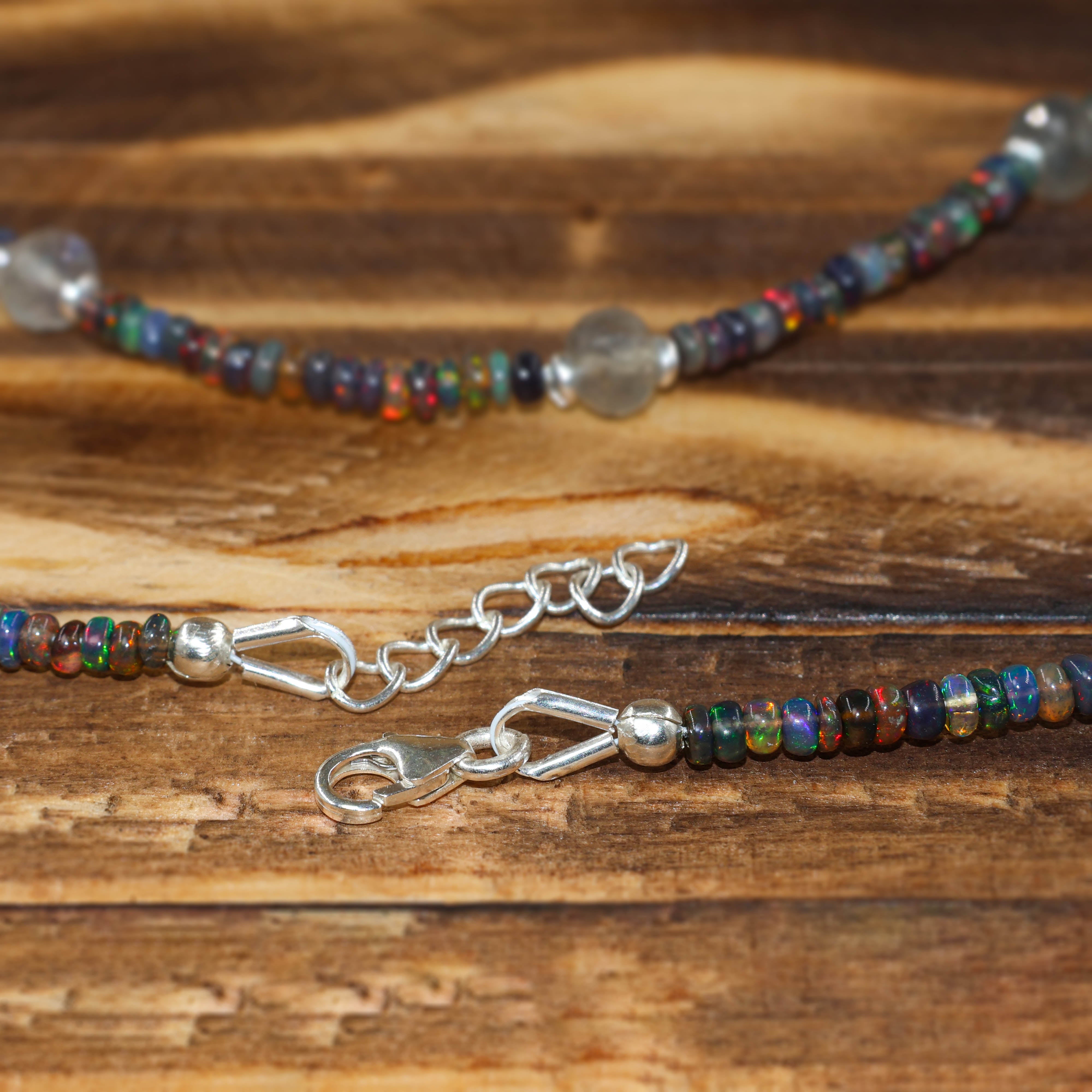 Handmade Moonstone & Black Opal Beaded Necklace for Women | Natural Gemstone Jewelry | Perfect for Boho, Wedding & Everyday Wear