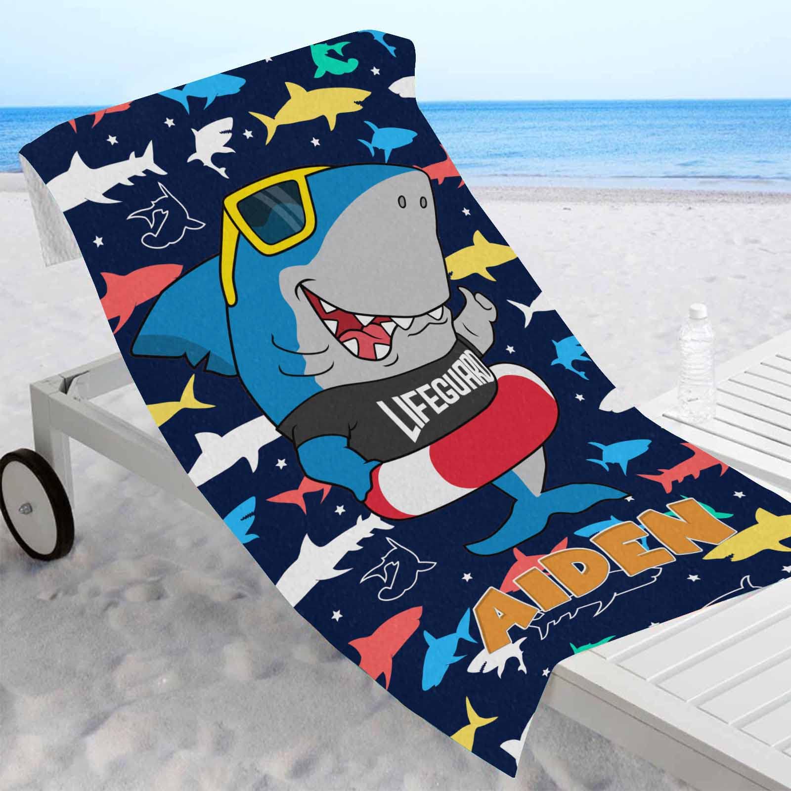 YESCUSTOM Personalized Kids Beach Towels - 100% Absorbent Cotton Cute Cartoon Shark Design, 30