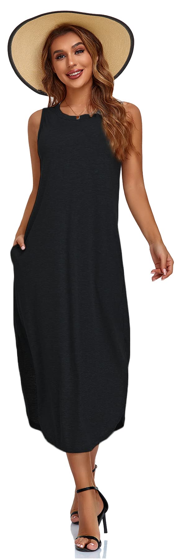 Women's Sleeveless Floral Print Long Sundress - Casual Beach Cover Up Dress with Pockets | Perfect for Summer Vacations, Pool Parties & Tropical Getaways