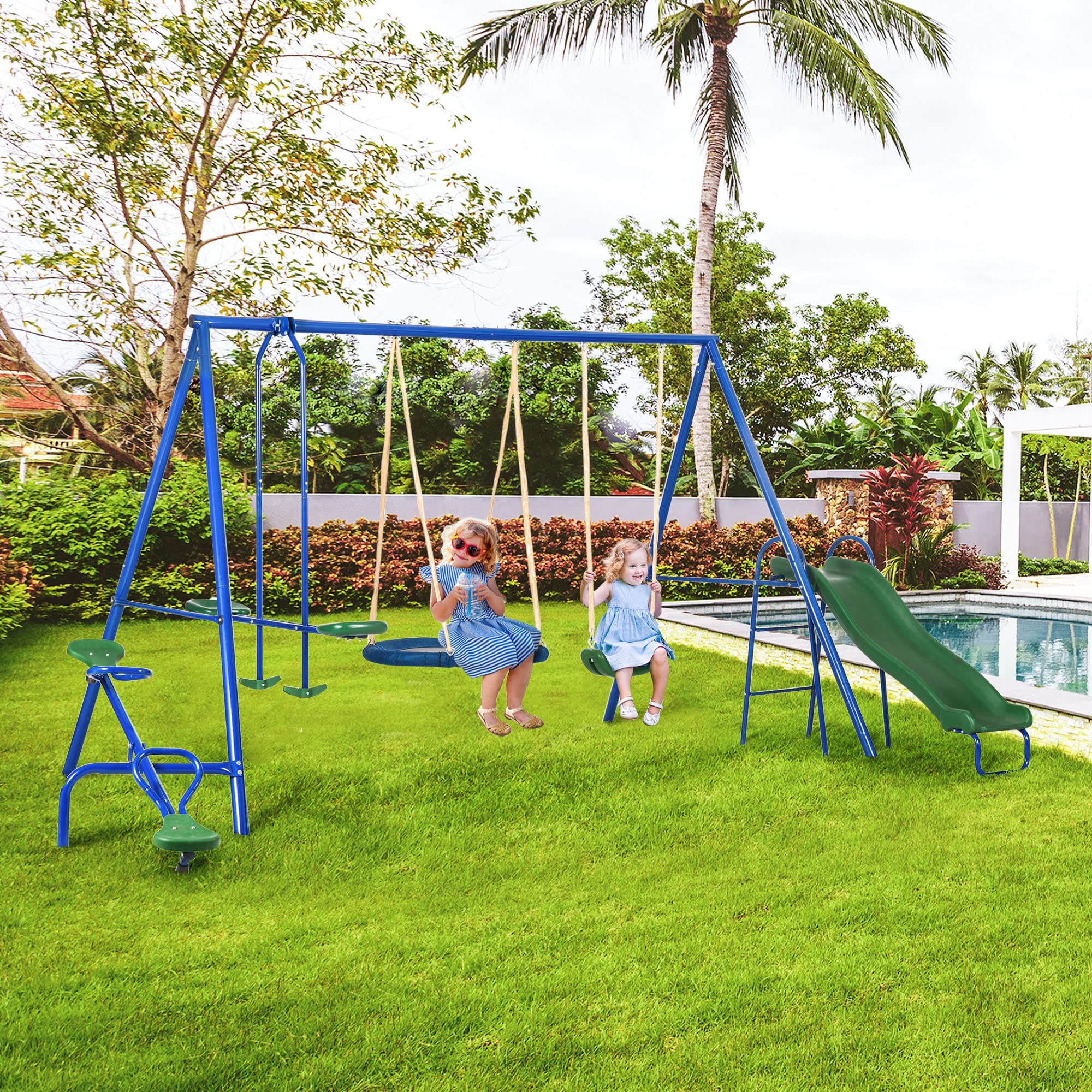 Outsunny 5-in-1 Heavy Duty A-Frame Swing Set for Kids - 29.5