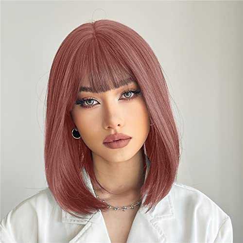 Stylish Synthetic Bob Wig with Blunt Bangs - Perfect for Cosplay, Halloween, and Everyday Fashion