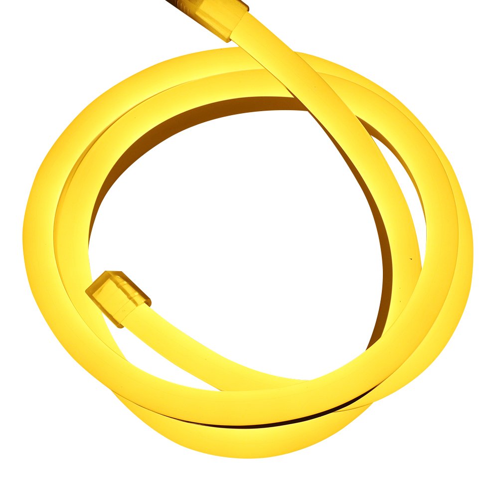 XUNATA 6.6ft/2m Waterproof Yellow LED Neon Rope Light - DC 12V 240 SMD 2835 LEDs Flexible Neon Strip for Outdoor Garden, Patio, Party, Christmas & Thanksgiving Decorations - Perfect for Home, Bar, Wedding, and Holiday Lighting (Yellow)