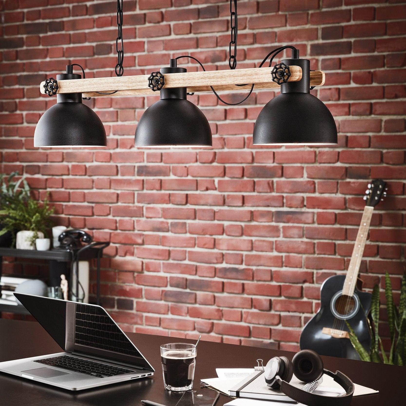 Eglo Lubenham Black Metal Industrial 3-Light Ceiling Pendant Fixture - Vintage Style Lighting for Kitchen, Dining Room & Loft Spaces