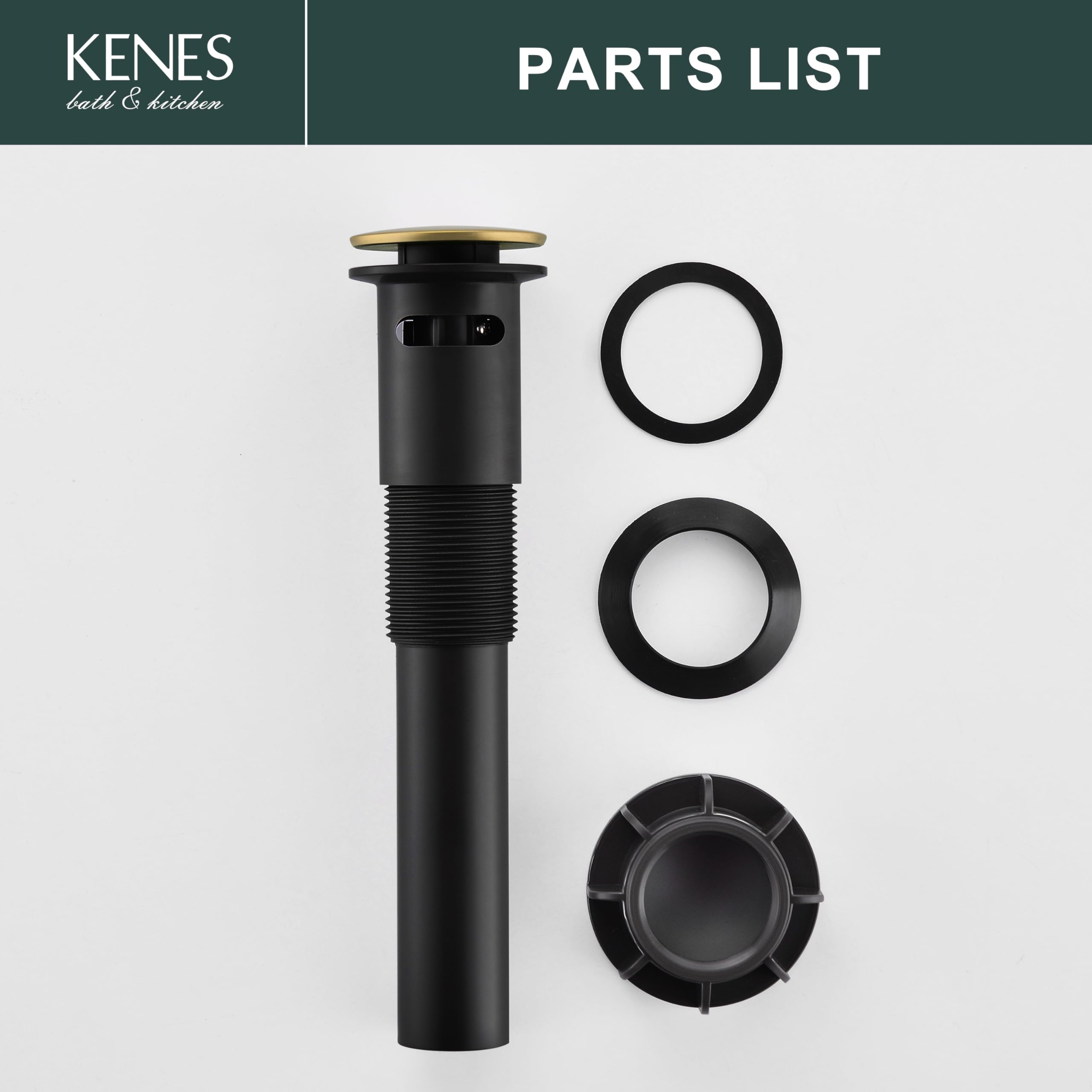 Kenes Brushed Gold Pop-Up Bathroom Sink Drain with Overflow & Strainer - Premium Vessel Vanity Drain Stopper for Modern Bathroom & Lavatory Sinks (Perfect for Home, Hotel, and Spa Renovations)