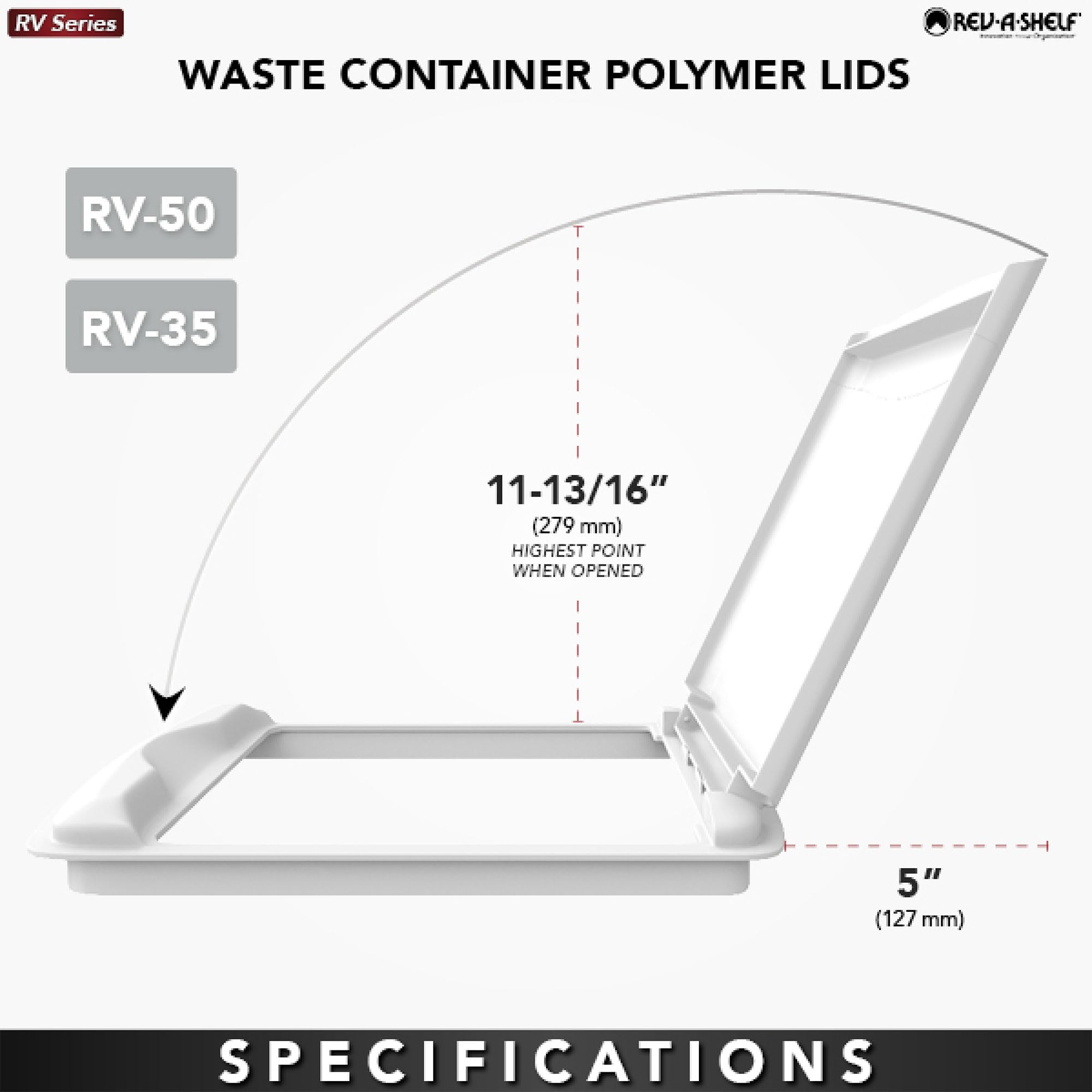 Rev-A-Shelf 35 Qt Under Sink Trash Can Lid - White Replacement Plastic Garbage Bin Cover for Kitchen & Bathroom Cabinets (RV-35-LID-1) | Perfect for RV, Camper & Small Space Organization