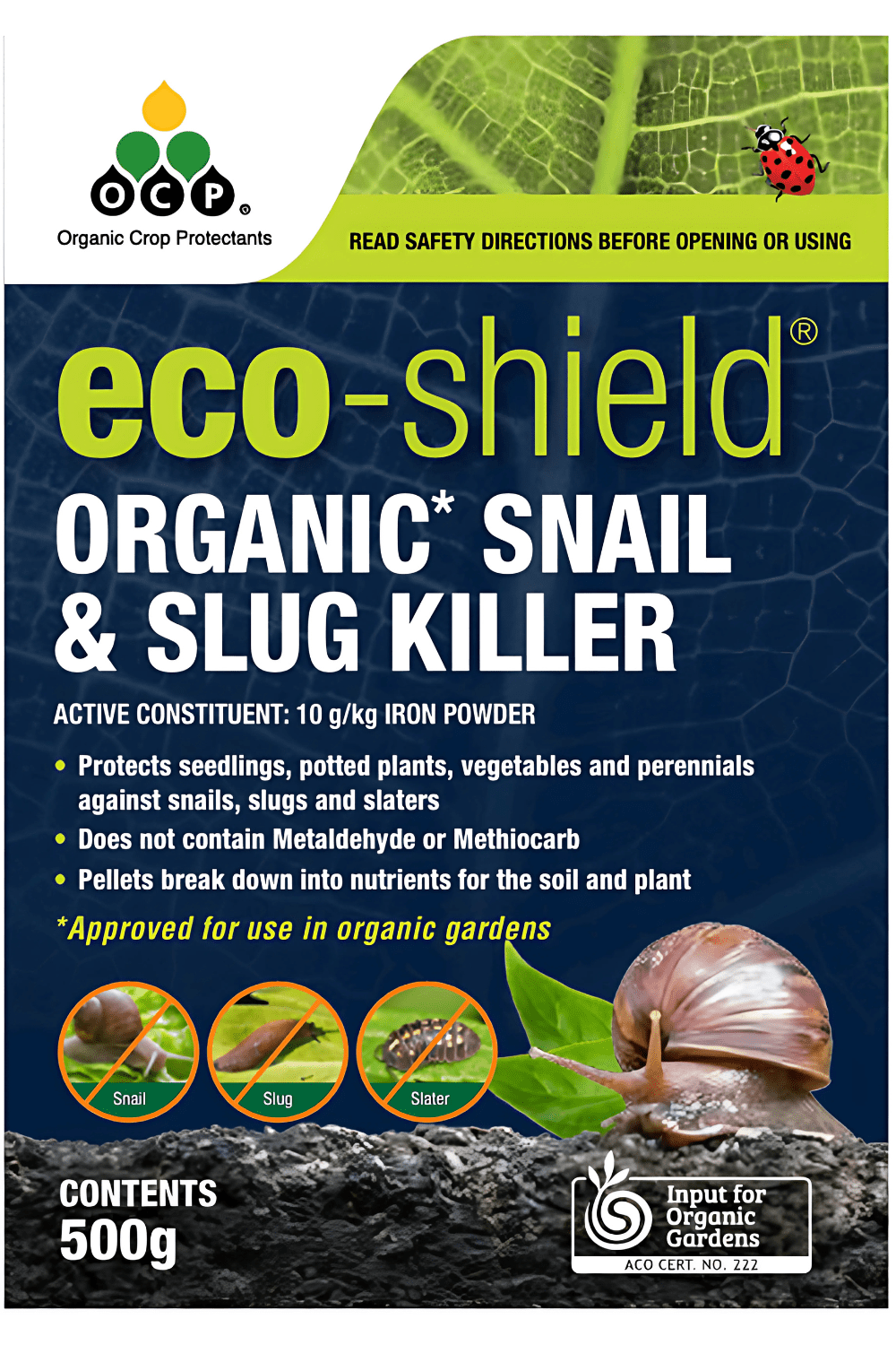 OCP Eco Shield Organic Slug and Snail Killer 500g - Natural Garden Pest Control for Vegetables, Flowers & Plants | Safe for Pets & Environment | Ideal for Home Gardens, Greenhouses & Organic Farming