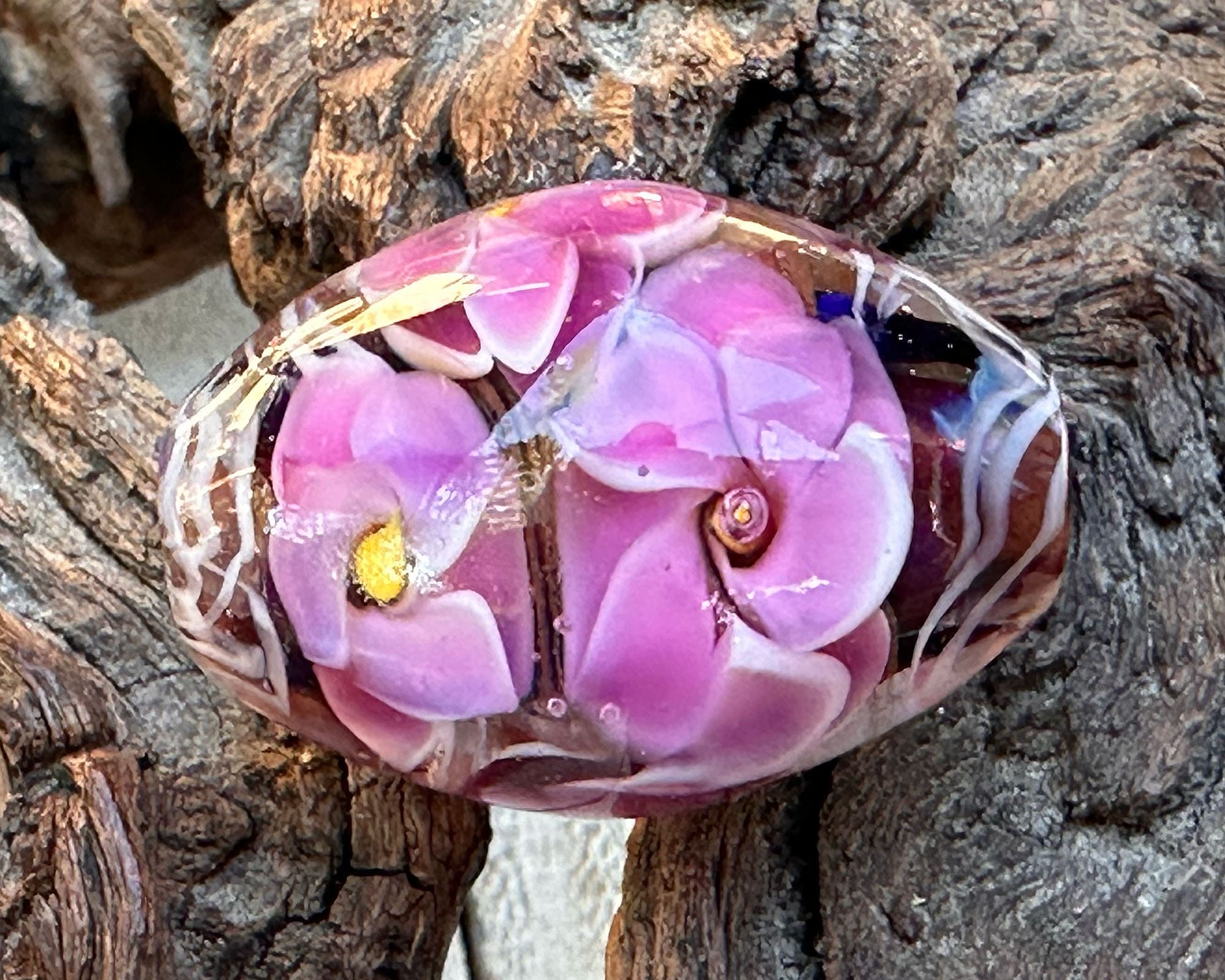 Pink Floral Shimmer Lampwork Glass Focal Bead for Jewelry Making - DIY Necklace, Bracelet & Earrings Design - Handmade Artisan Bead for Boho & Wedding Jewelry Crafting